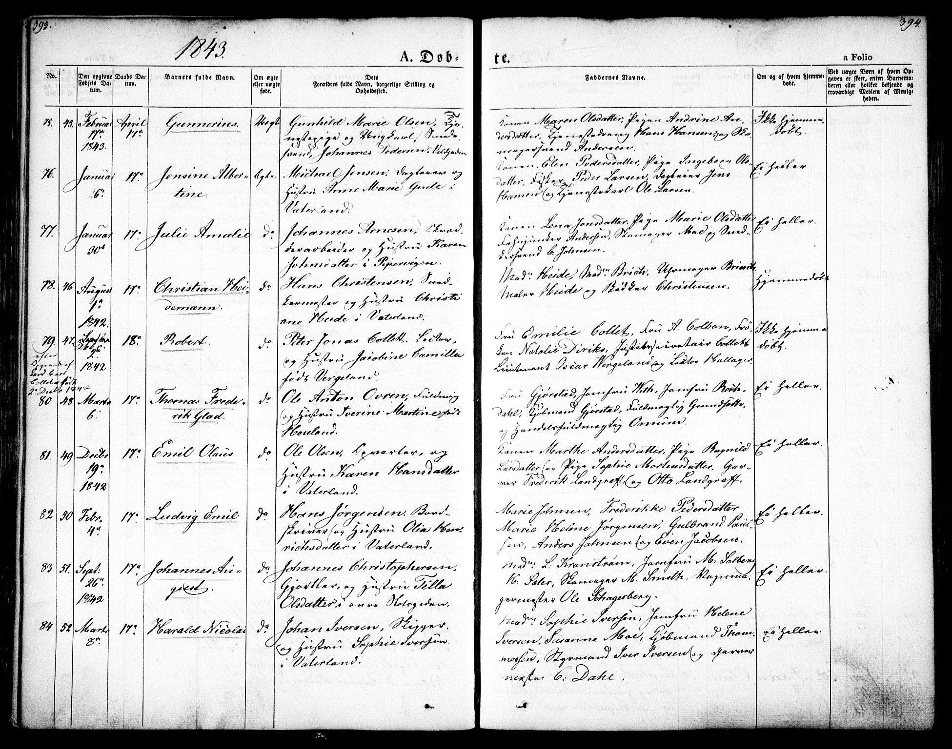 Oslo domkirke Kirkebøker, SAO/A-10752/F/Fa/L0012: Parish register (official) no. 12, 1837-1845, p. 393-394