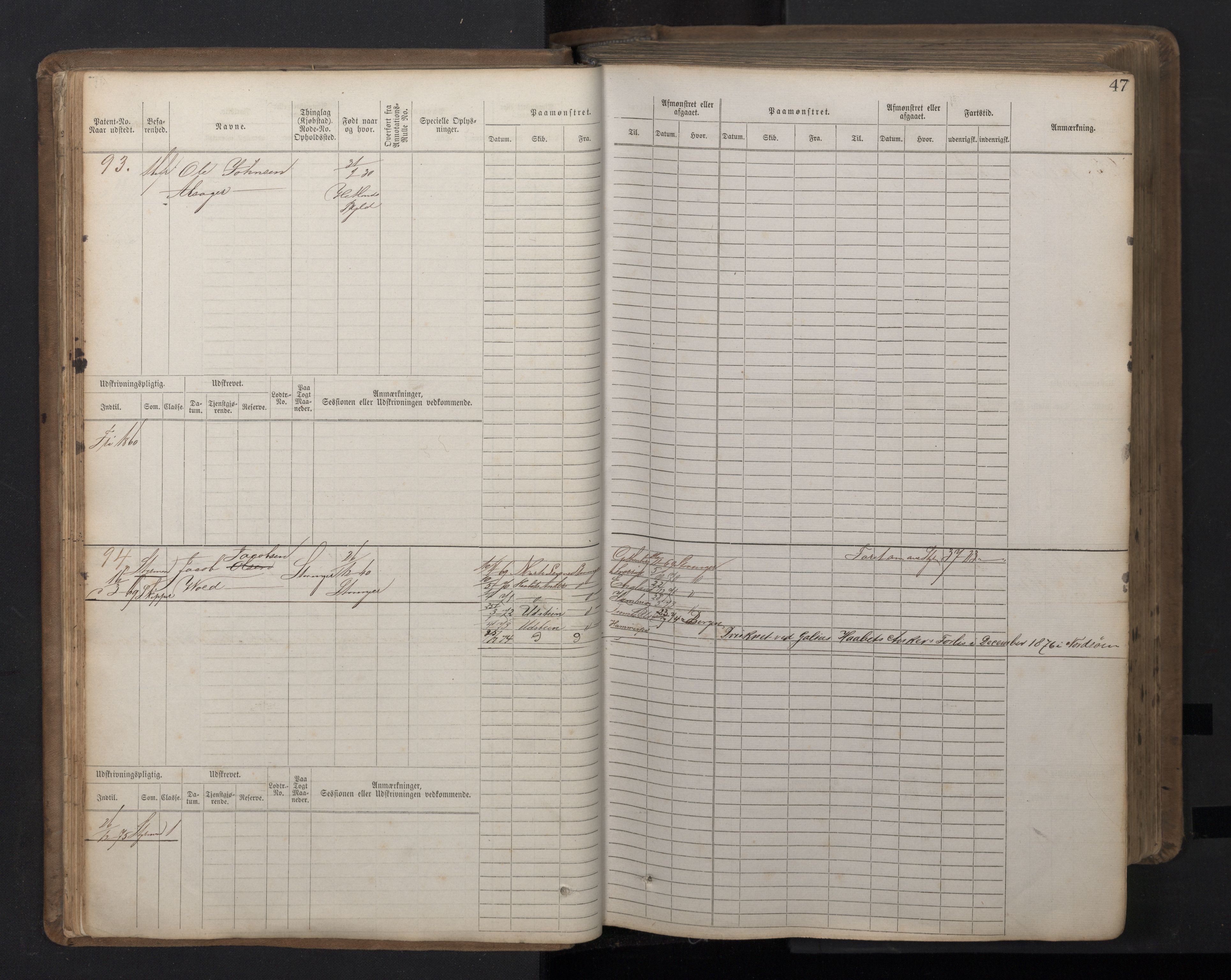 Stavanger sjømannskontor, AV/SAST-A-102006/F/Fb/Fbb/L0016: Sjøfartshovedrulle patnentnr. 1-1202 (dublett), 1869, p. 47