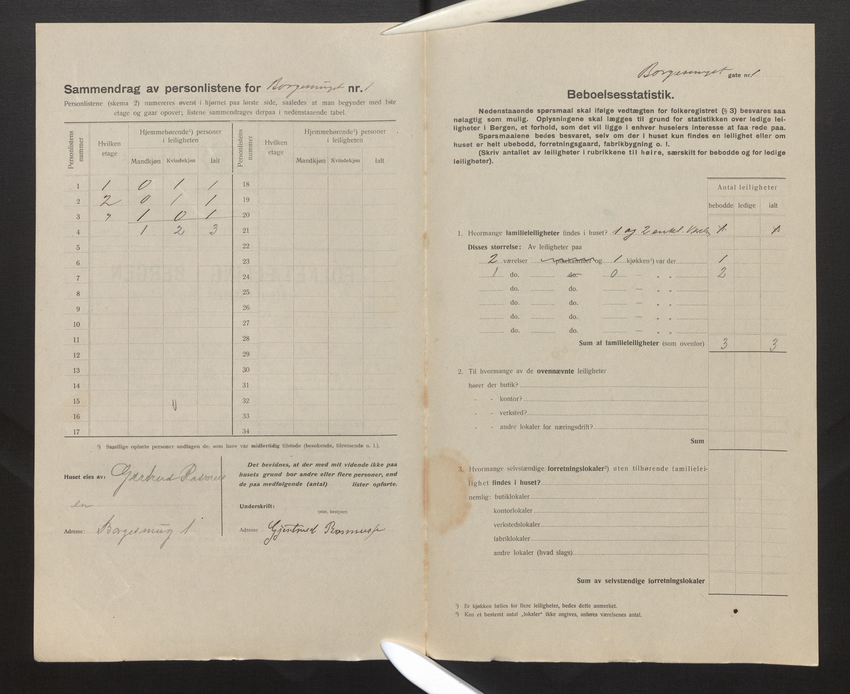 SAB, Municipal Census 1917 for Bergen, 1917, p. 3580