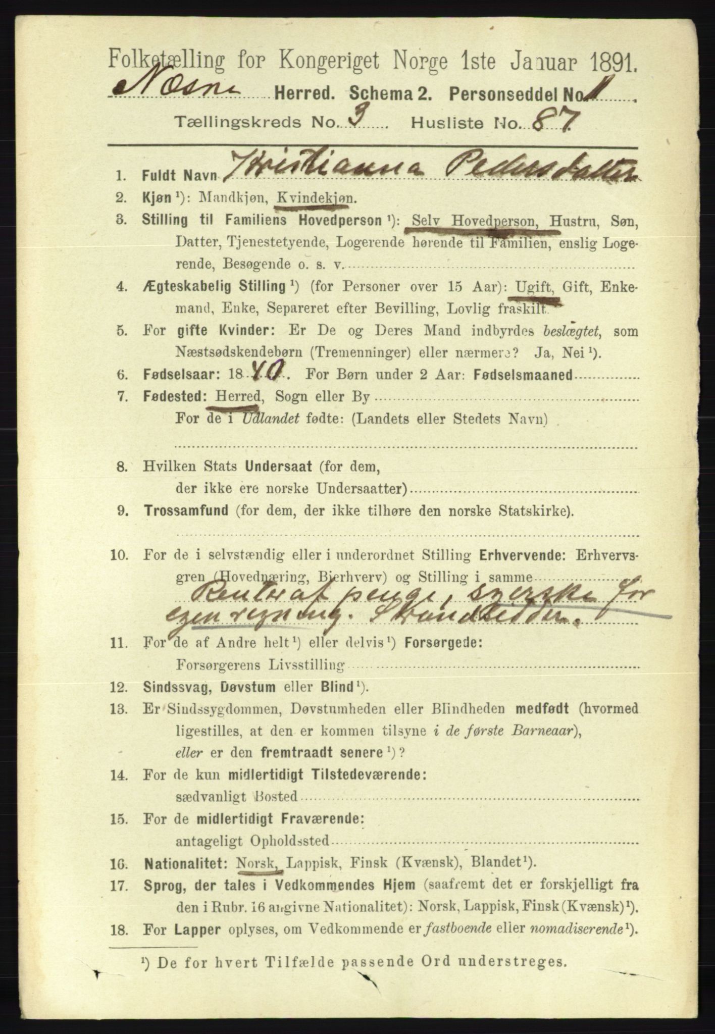 RA, 1891 census for 1828 Nesna, 1891, p. 2081