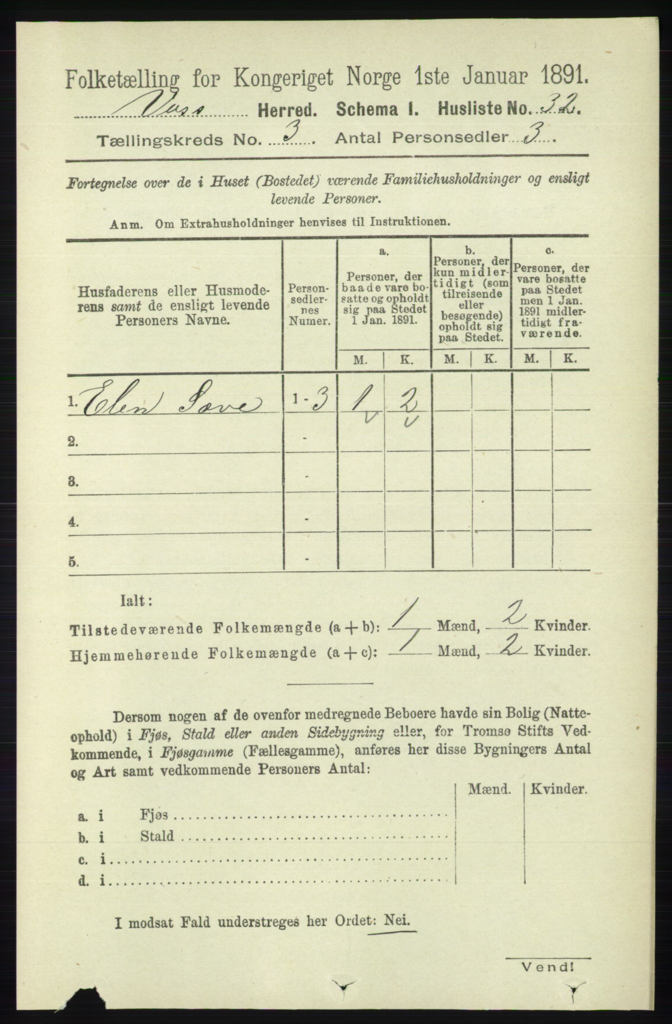 RA, 1891 census for 1235 Voss, 1891, p. 1164