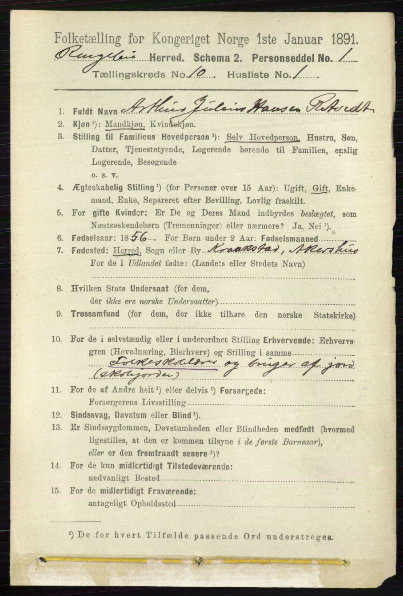 RA, 1891 census for 0520 Ringebu, 1891, p. 4805