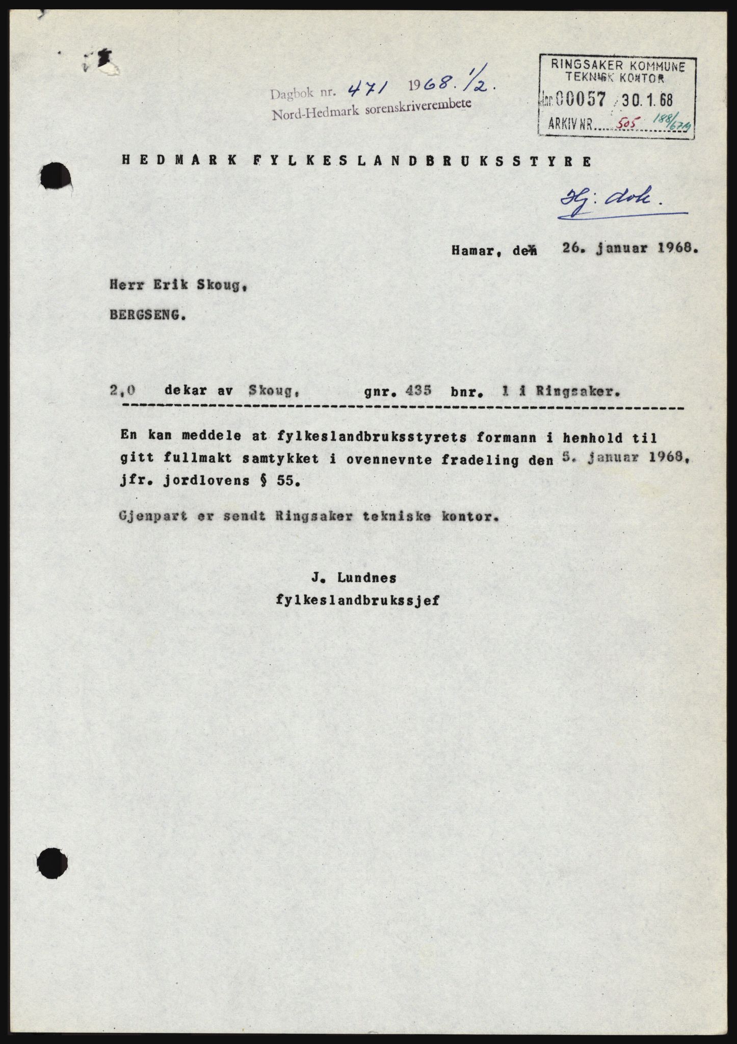 Nord-Hedmark sorenskriveri, SAH/TING-012/H/Hc/L0027: Mortgage book no. 27, 1967-1968, Diary no: : 471/1968