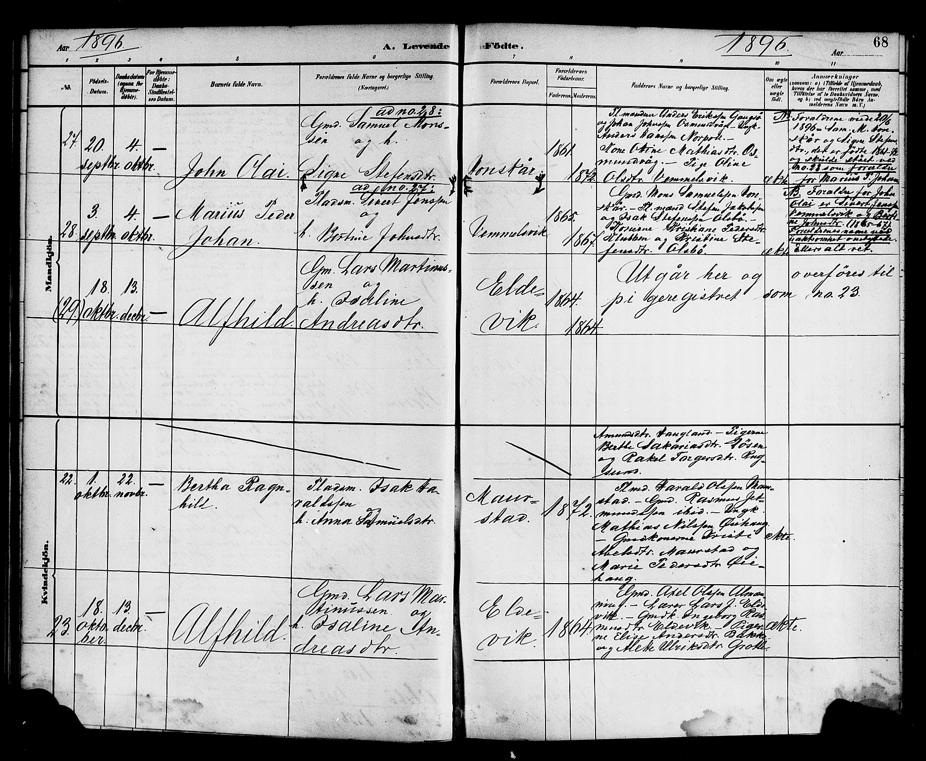 Davik sokneprestembete, AV/SAB-A-79701/H/Haa/Haad/L0001: Parish register (official) no. D 1, 1882-1900, p. 68