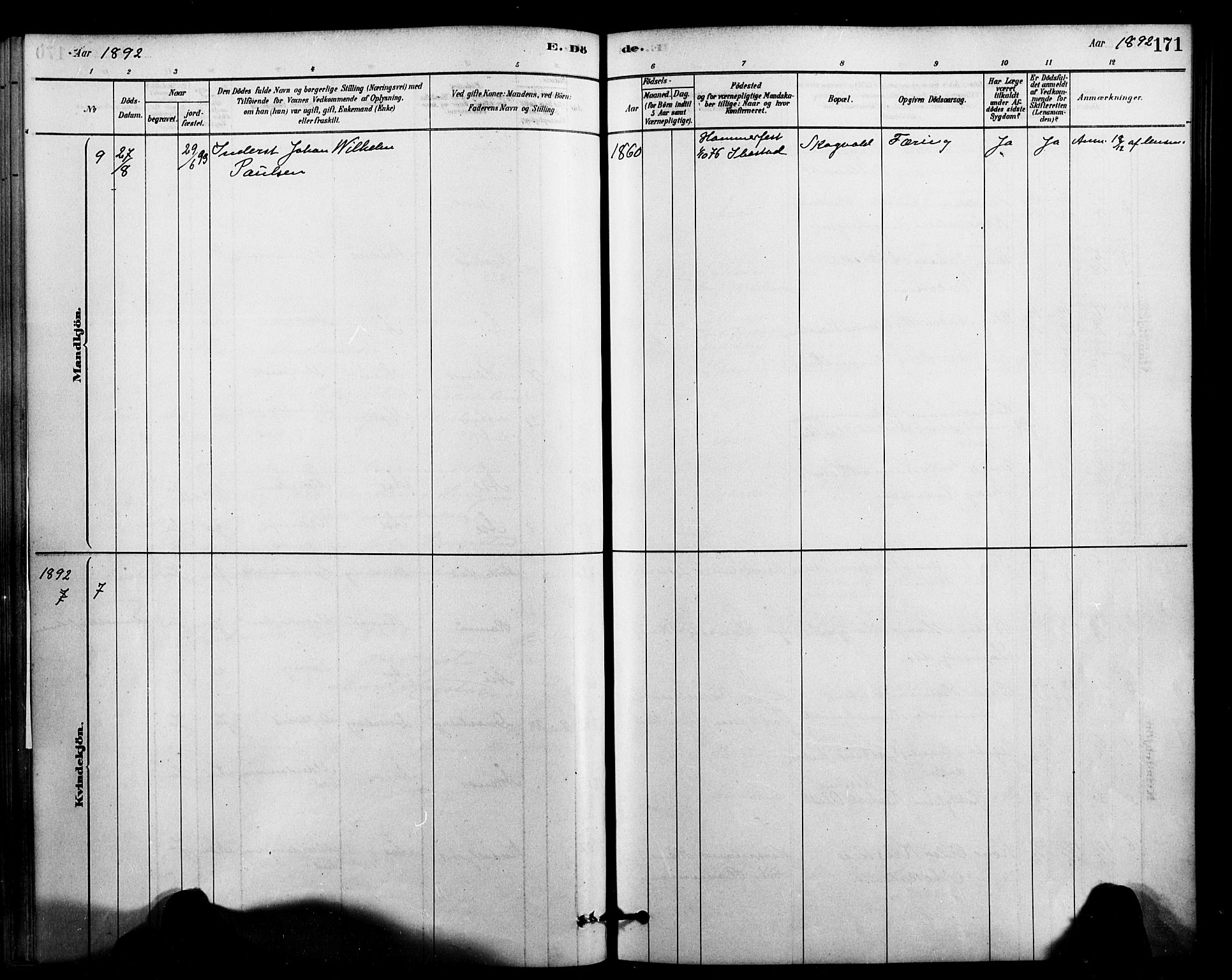 Ministerialprotokoller, klokkerbøker og fødselsregistre - Nordland, AV/SAT-A-1459/897/L1399: Parish register (official) no. 897C06, 1881-1896, p. 171