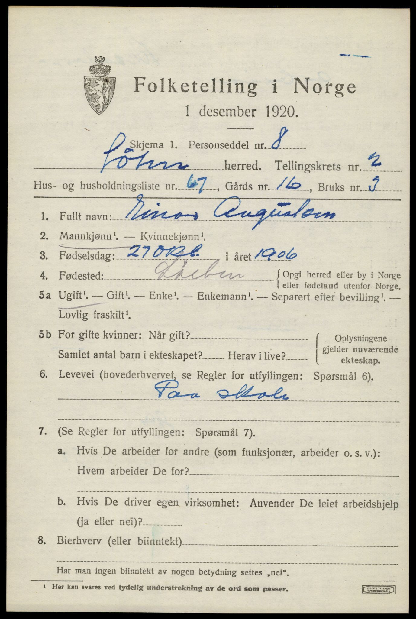 SAH, 1920 census for Løten, 1920, p. 5579