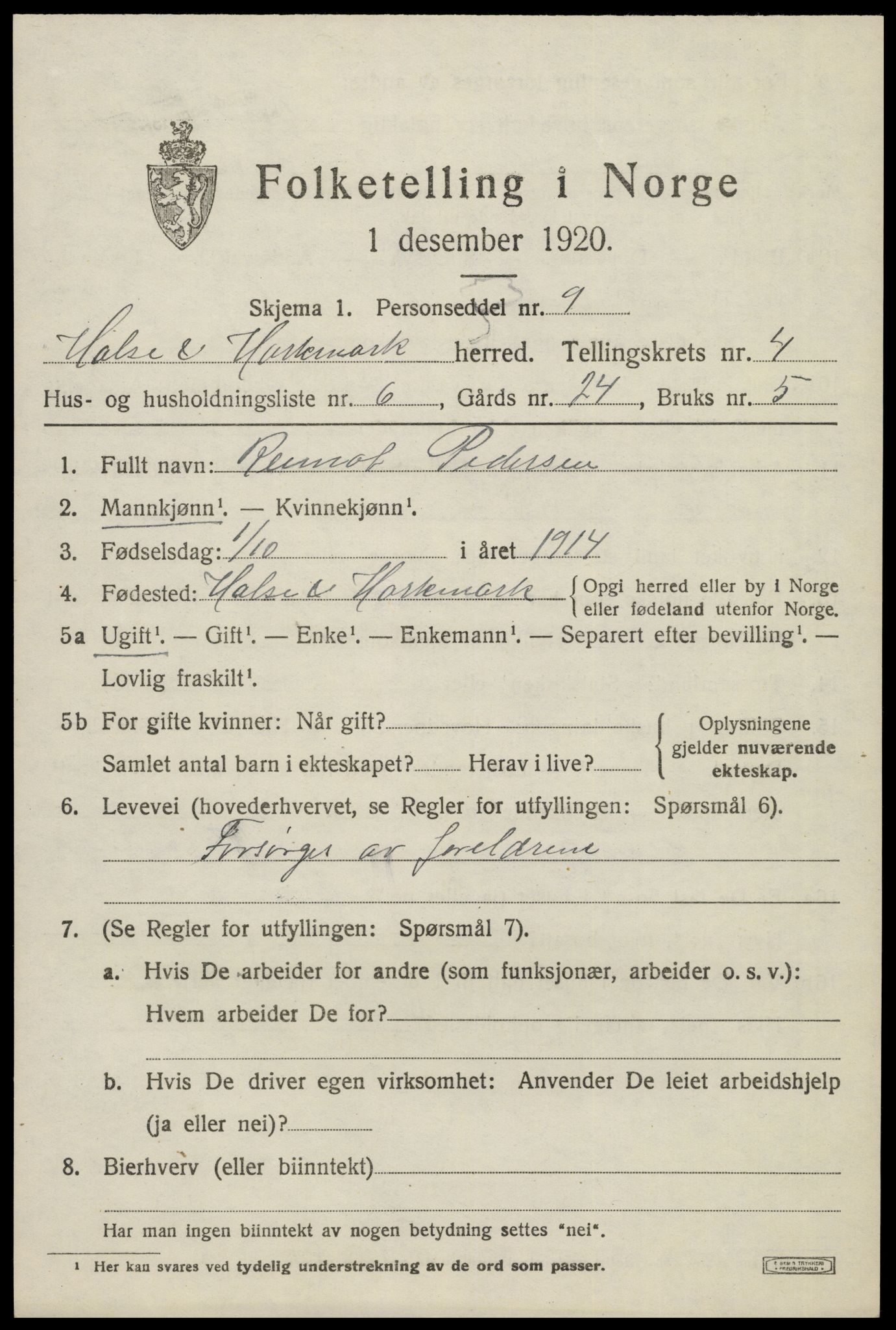 SAK, 1920 census for Halse og Harkmark, 1920, p. 2912
