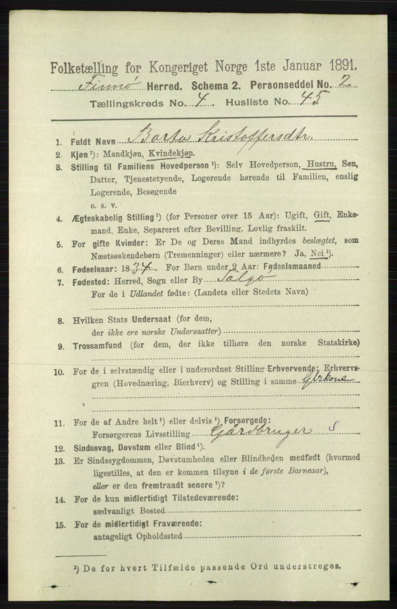 RA, 1891 census for 1141 Finnøy, 1891, p. 1075