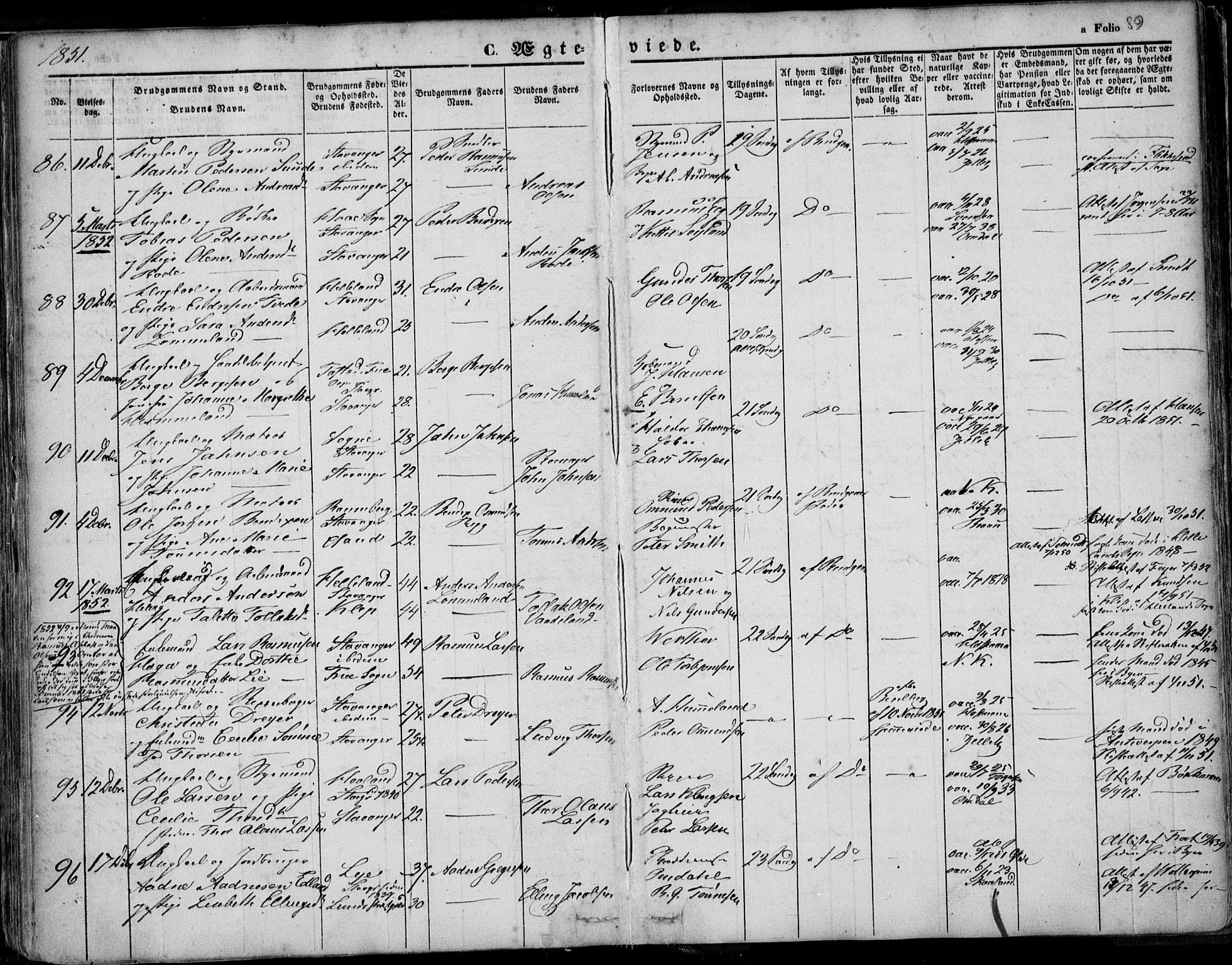 Domkirken sokneprestkontor, AV/SAST-A-101812/001/30/30BA/L0015: Parish register (official) no. A 14, 1842-1857, p. 89