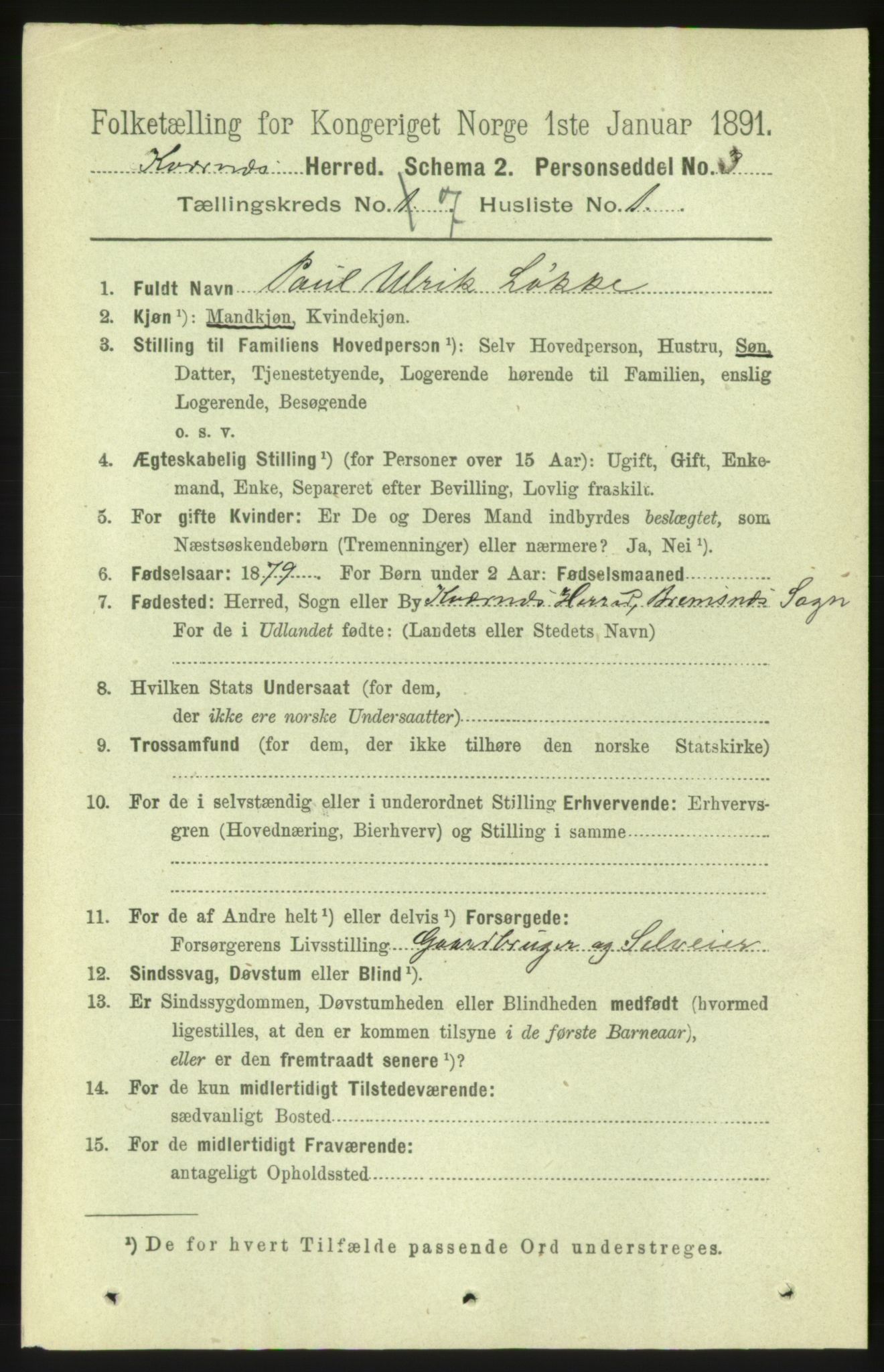 RA, 1891 census for 1553 Kvernes, 1891, p. 3254