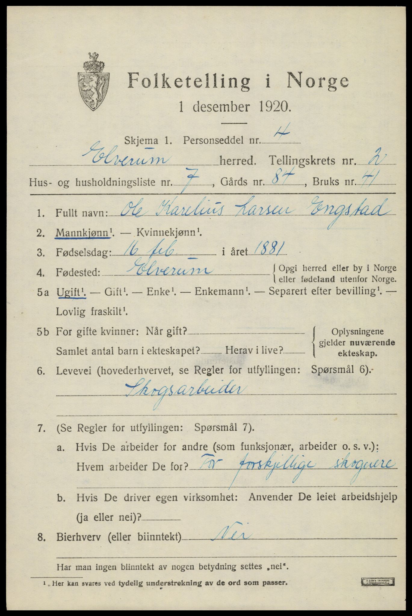 SAH, 1920 census for Elverum, 1920, p. 4682