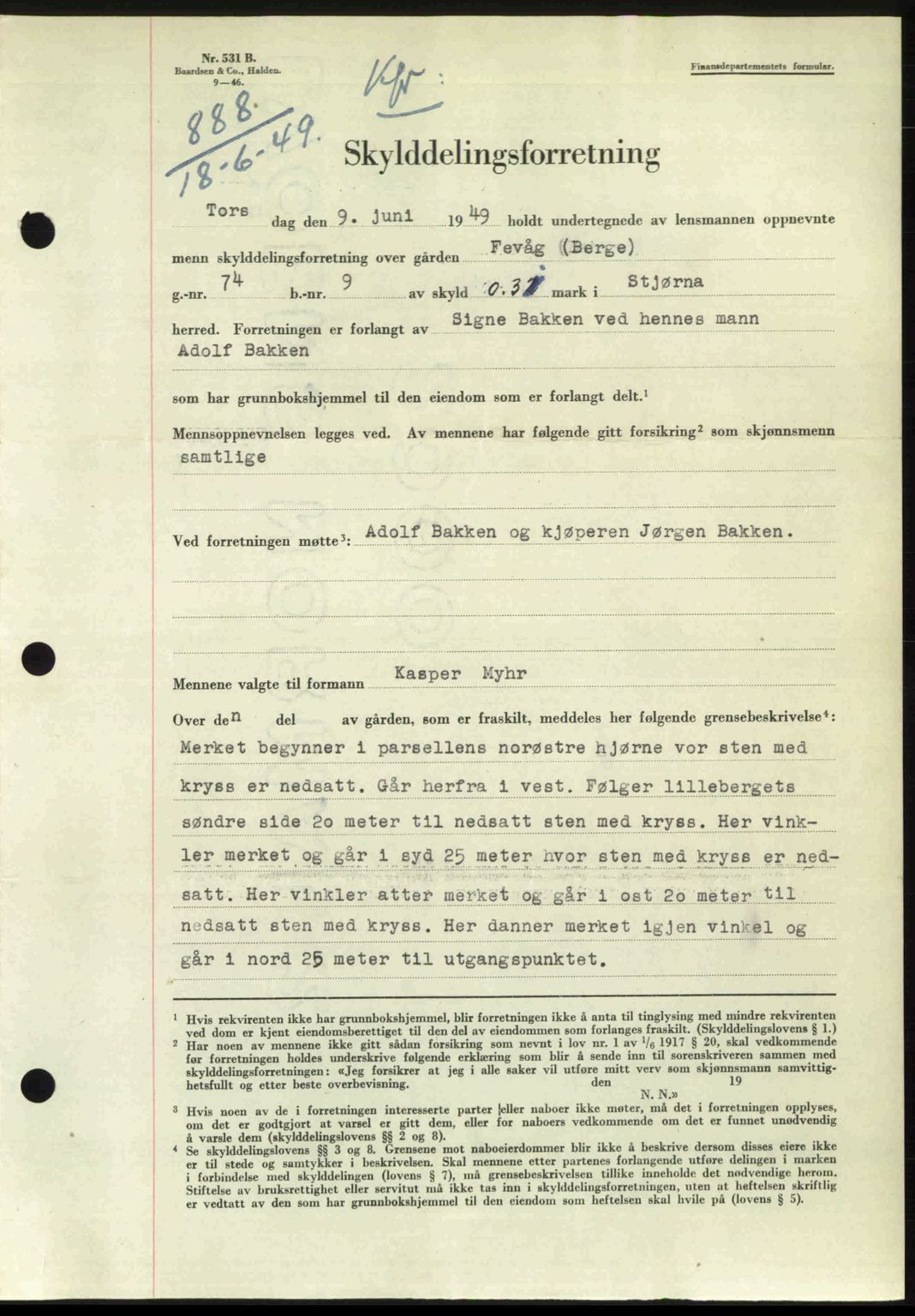Fosen sorenskriveri, AV/SAT-A-1107/1/2/2C: Mortgage book no. A7-9, 1947-1949, Diary no: : 888/1949