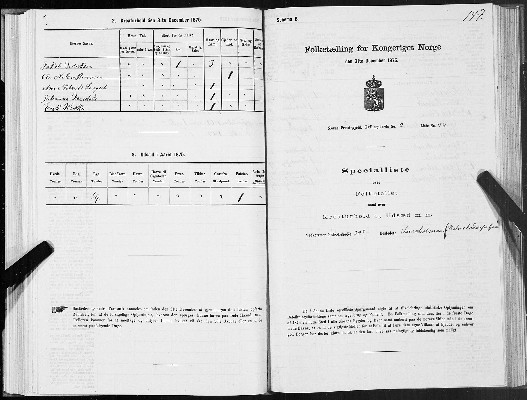 SAT, 1875 census for 1828P Nesna, 1875, p. 2147