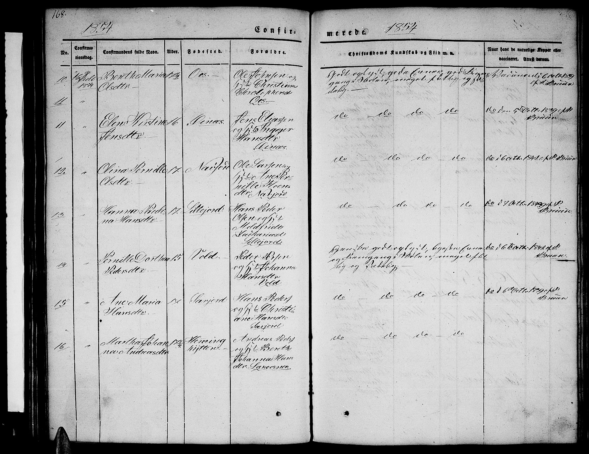 Ministerialprotokoller, klokkerbøker og fødselsregistre - Nordland, AV/SAT-A-1459/846/L0652: Parish register (copy) no. 846C02, 1841-1871, p. 168