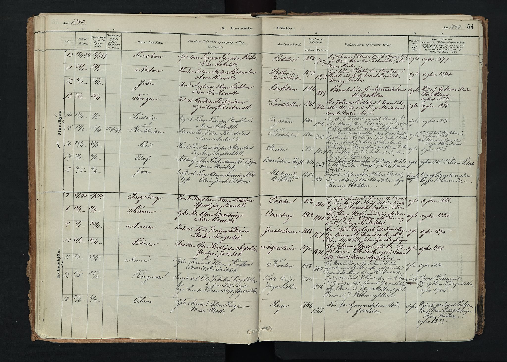 Nord-Fron prestekontor, AV/SAH-PREST-080/H/Ha/Haa/L0005: Parish register (official) no. 5, 1884-1914, p. 54