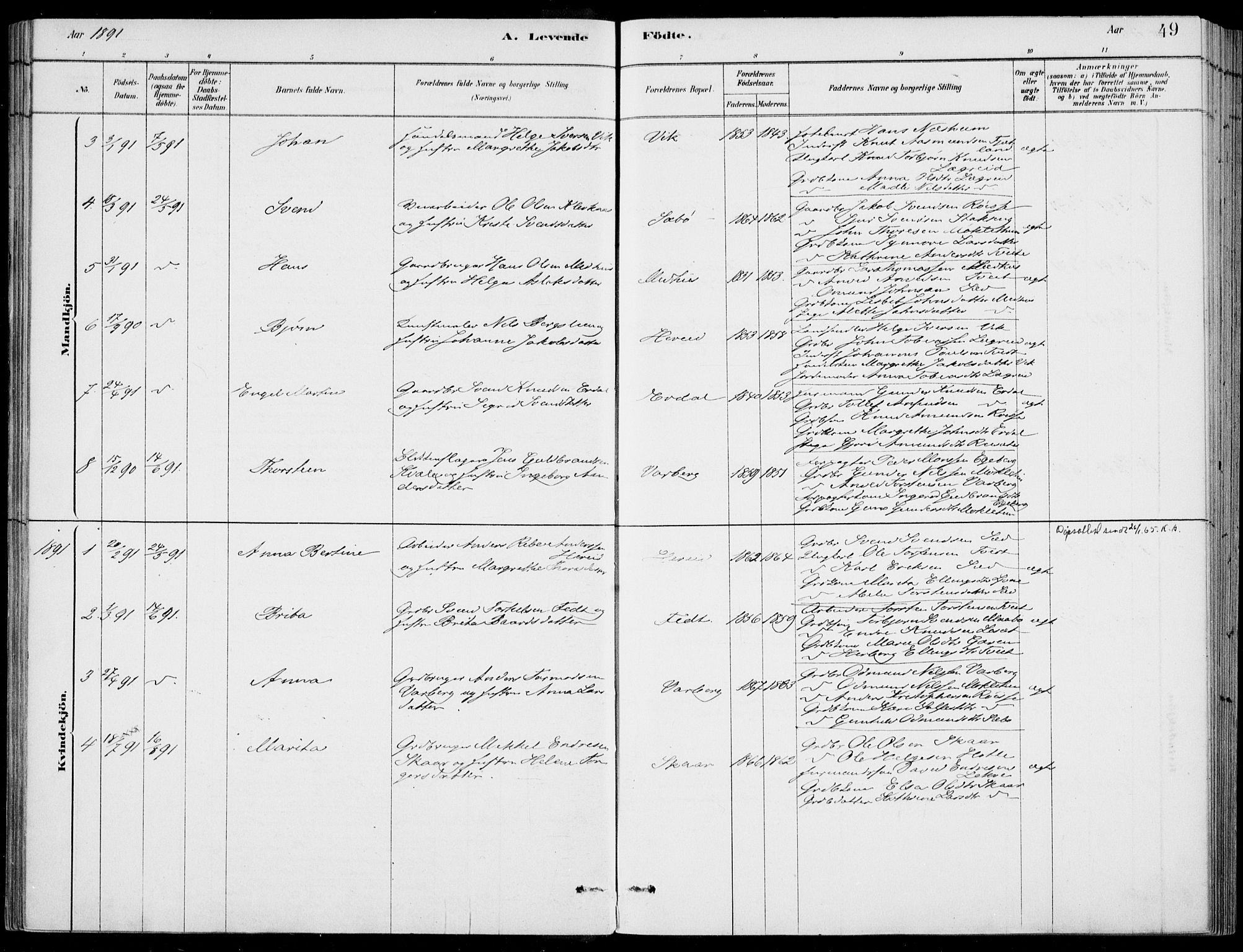 Ulvik sokneprestembete, AV/SAB-A-78801/H/Haa: Parish register (official) no. D  1, 1878-1903, p. 49