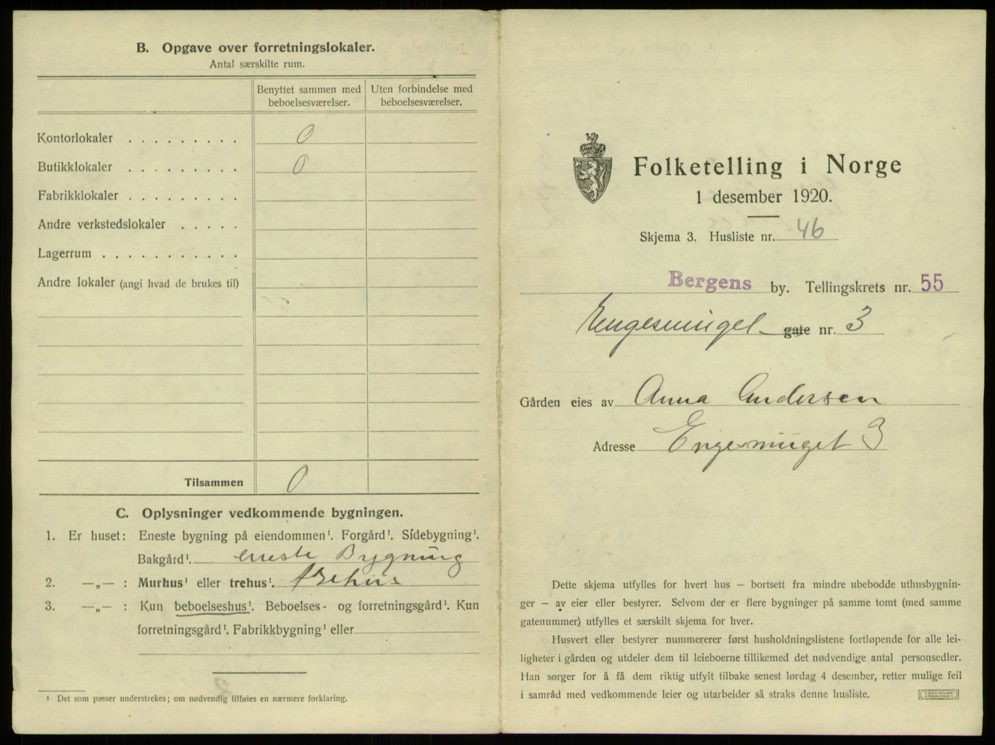 SAB, 1920 census for Bergen, 1920, p. 5173