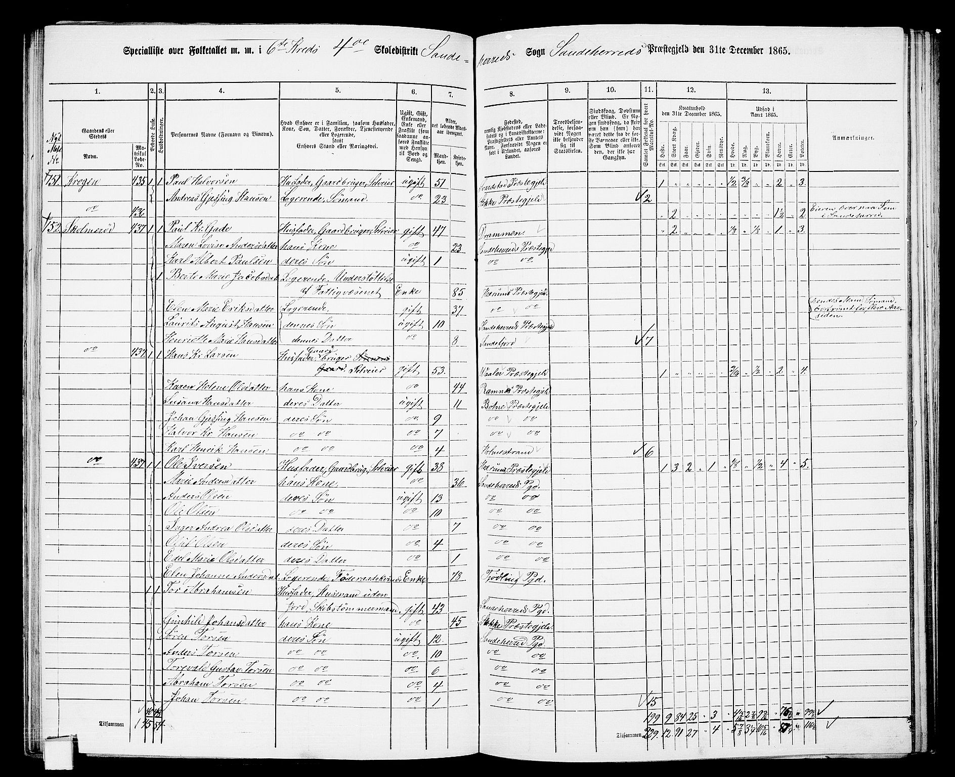 RA, 1865 census for Sandeherred/Sandeherred, 1865, p. 115