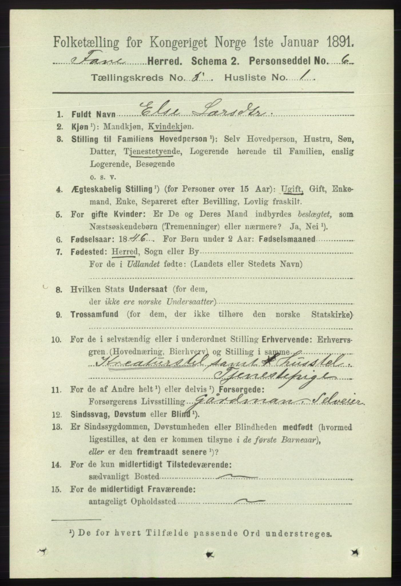 RA, 1891 census for 1249 Fana, 1891, p. 2052