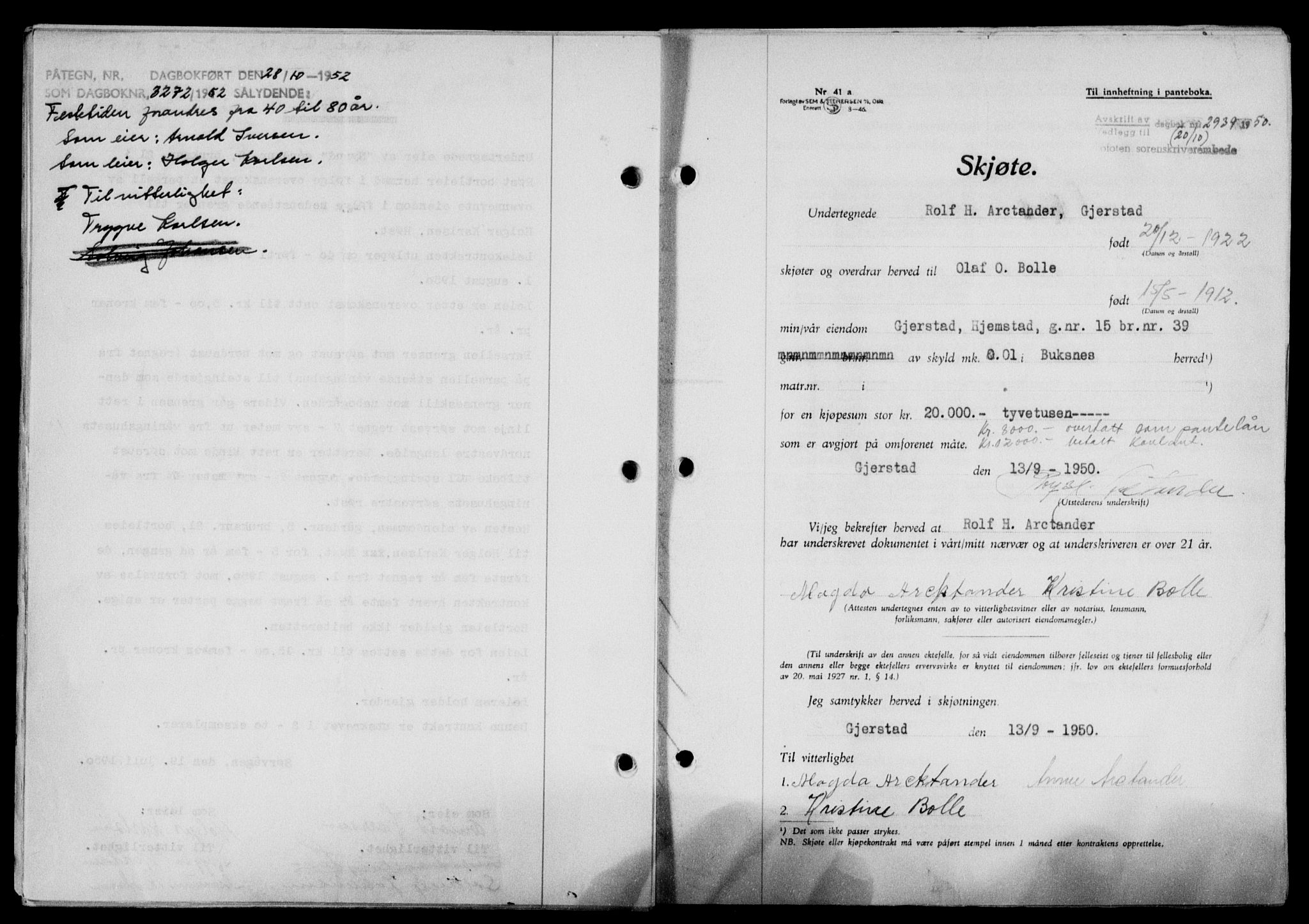 Lofoten sorenskriveri, SAT/A-0017/1/2/2C/L0024a: Mortgage book no. 24a, 1950-1950, Diary no: : 2939/1950