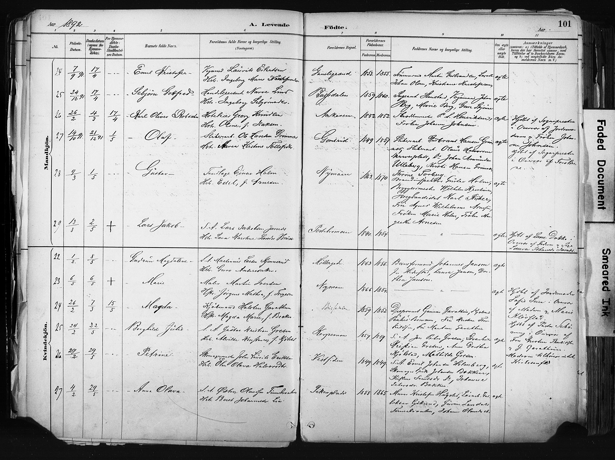 Kongsberg kirkebøker, AV/SAKO-A-22/F/Fb/L0002: Parish register (official) no. II 2, 1886-1896, p. 101