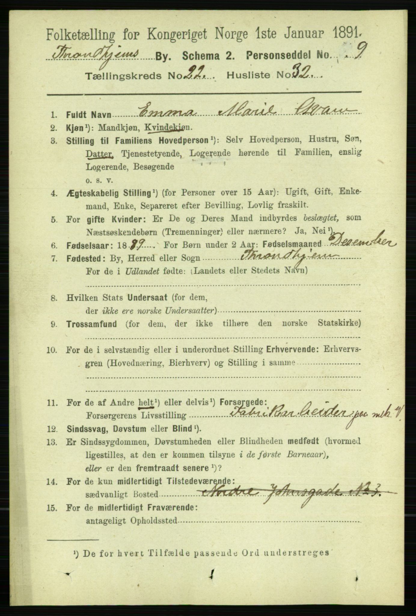 RA, 1891 census for 1601 Trondheim, 1891, p. 16943