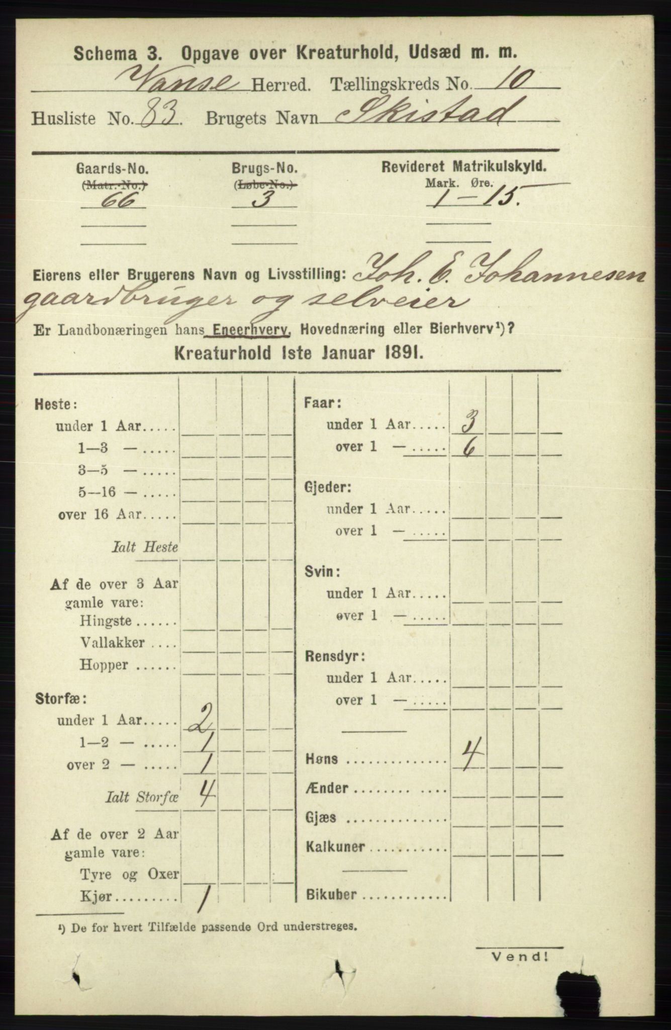 RA, 1891 census for 1041 Vanse, 1891, p. 9863