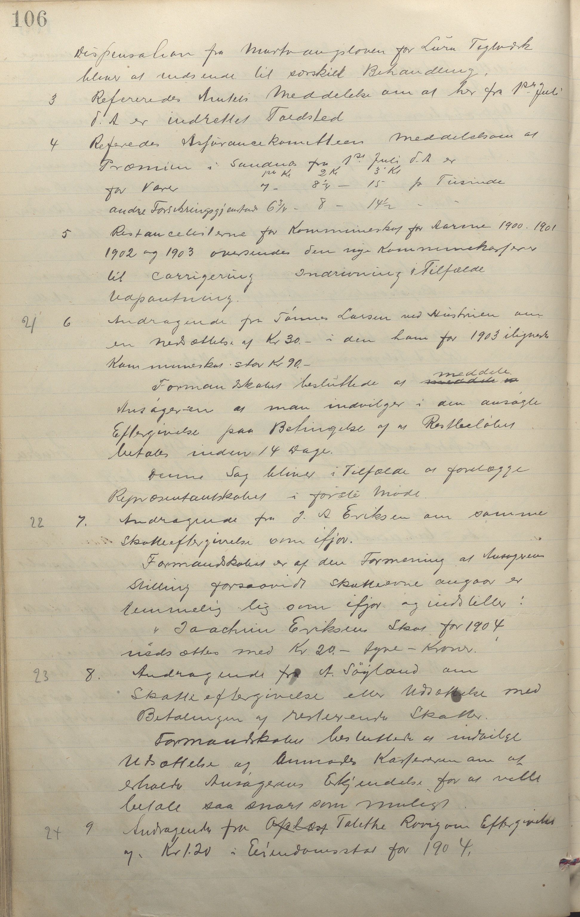 Sandnes kommune - Formannskapet og Bystyret, IKAR/K-100188/Aa/L0006: Møtebok, 1902-1909, p. 106