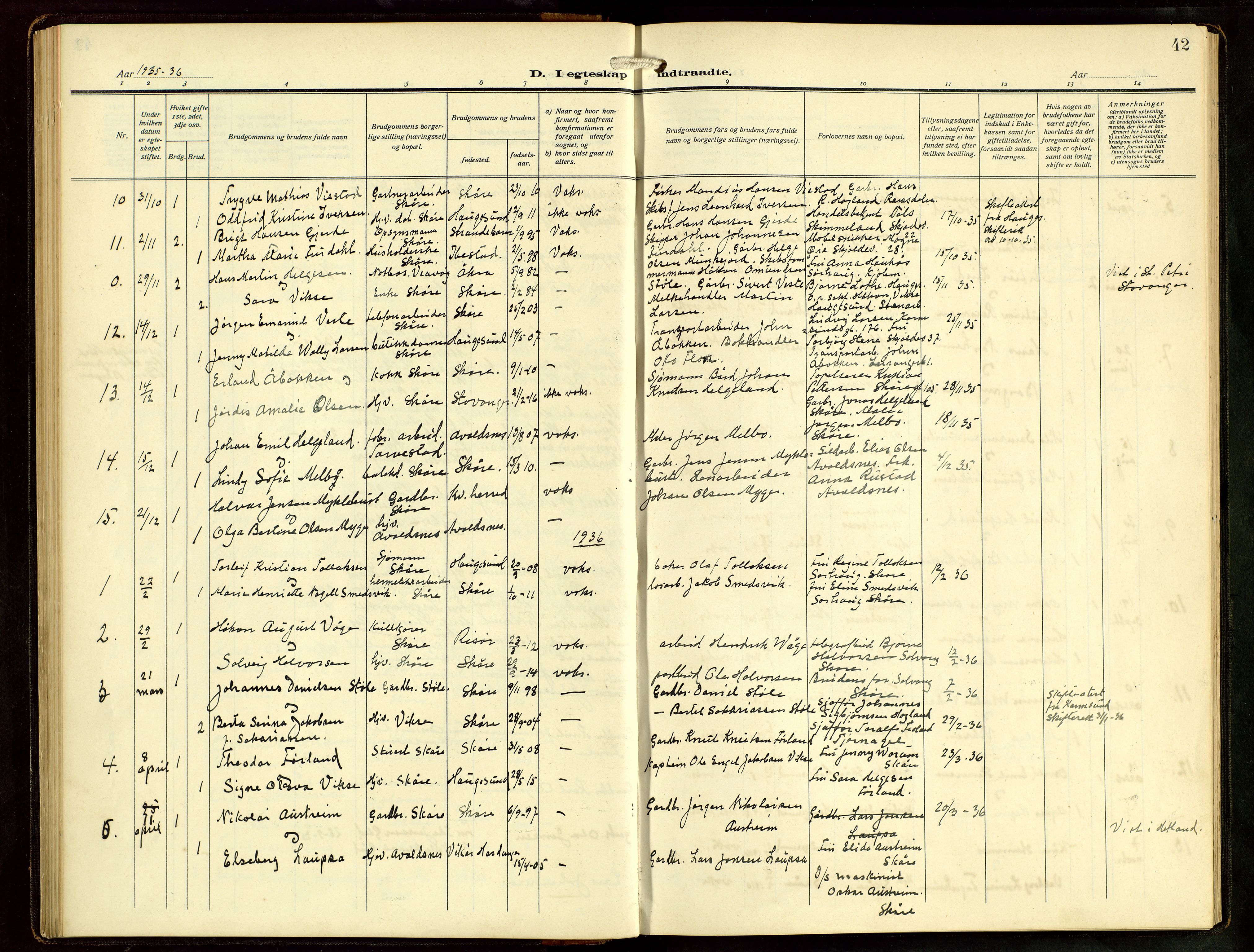 Haugesund sokneprestkontor, AV/SAST-A -101863/H/Ha/Hab/L0006: Parish register (copy) no. B 9, 1909-1951, p. 42