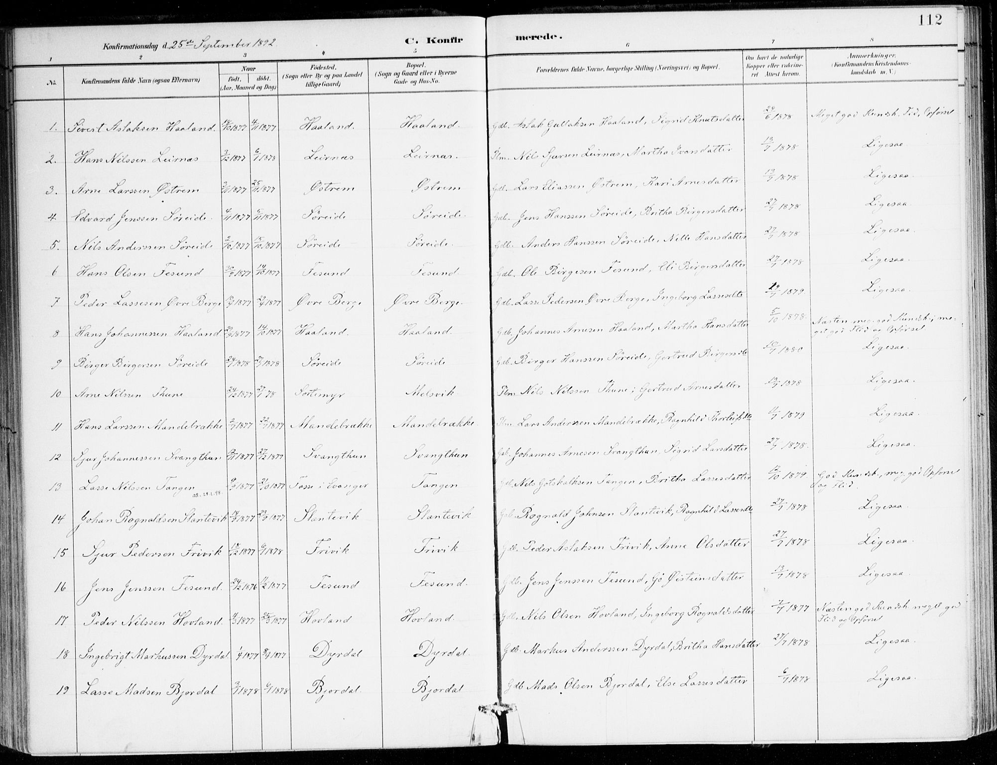 Lavik sokneprestembete, AV/SAB-A-80901: Parish register (official) no. C 1, 1882-1904, p. 112