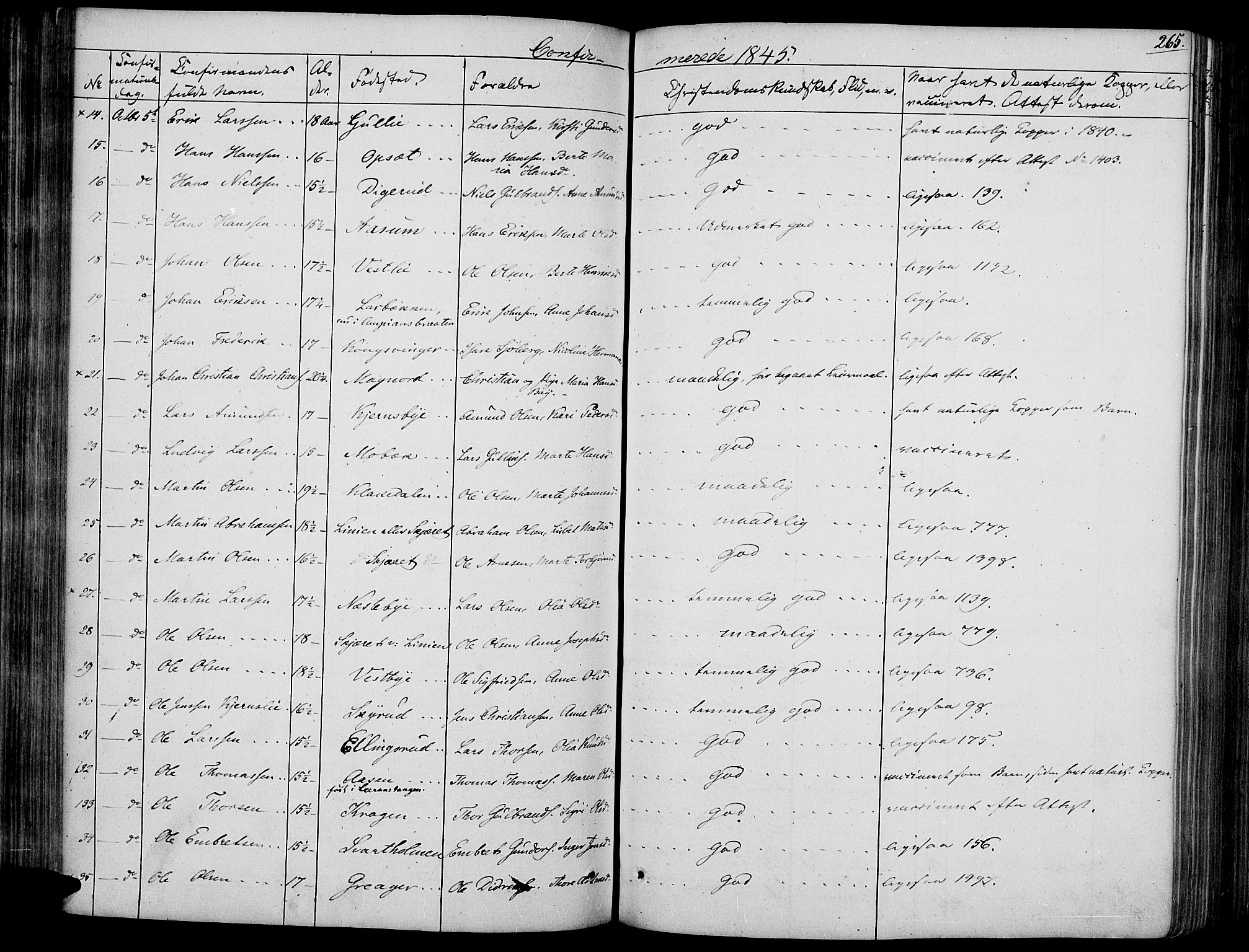 Vinger prestekontor, AV/SAH-PREST-024/H/Ha/Haa/L0008: Parish register (official) no. 8, 1839-1847, p. 265