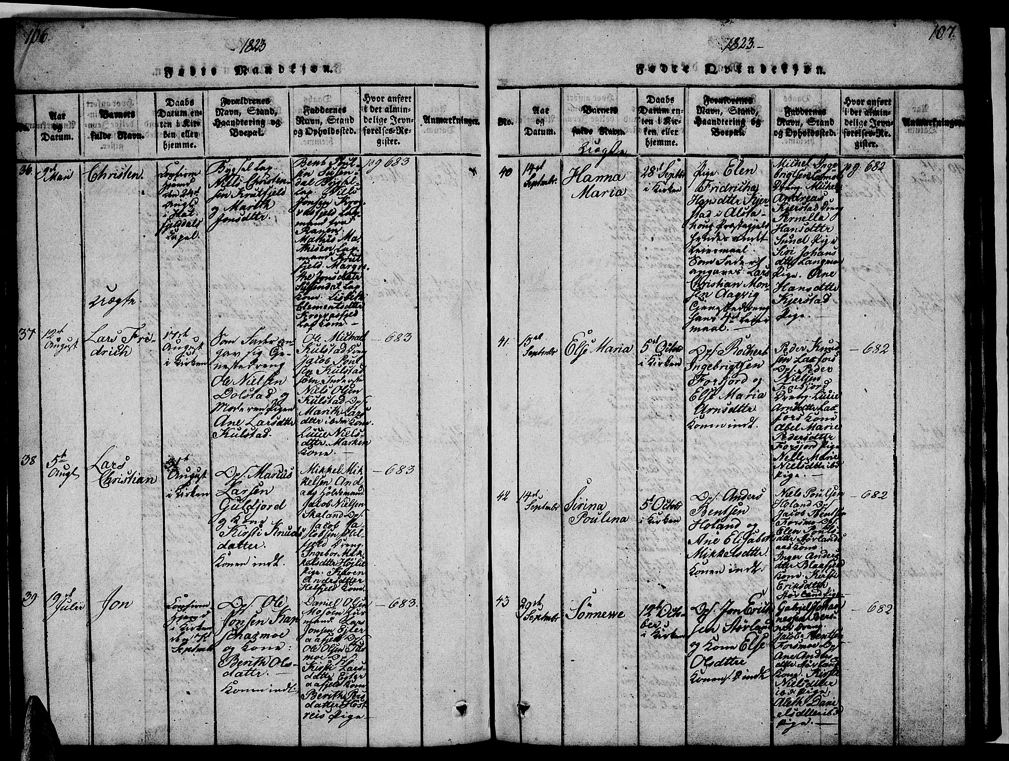 Ministerialprotokoller, klokkerbøker og fødselsregistre - Nordland, AV/SAT-A-1459/820/L0299: Parish register (copy) no. 820C01, 1820-1825, p. 106-107