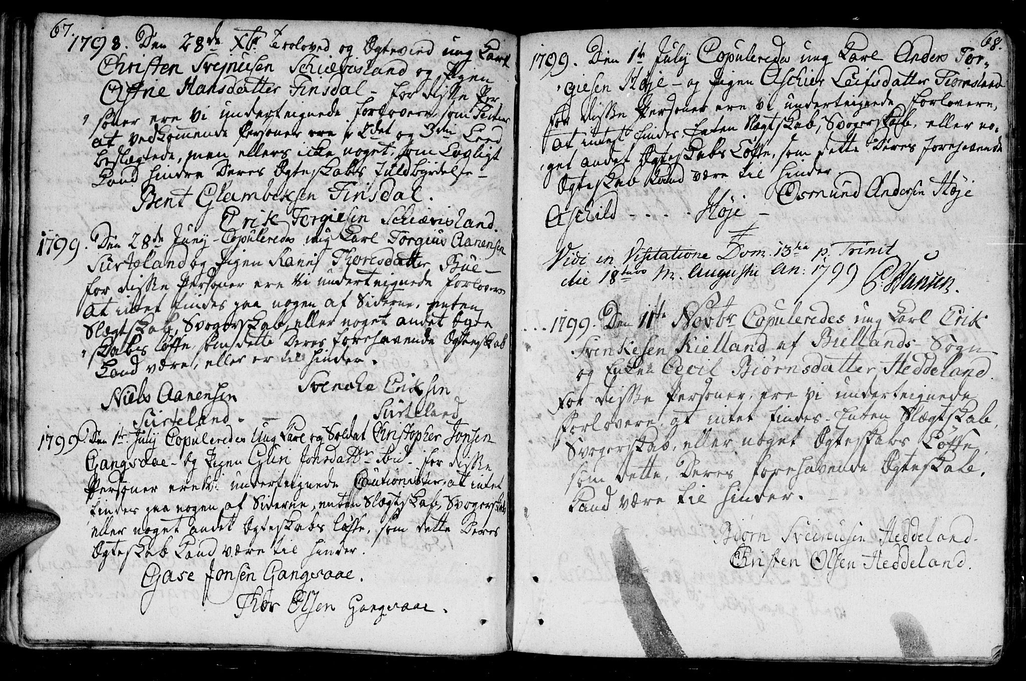 Holum sokneprestkontor, SAK/1111-0022/F/Fa/Fac/L0001: Parish register (official) no. A 1, 1773-1820, p. 67-68