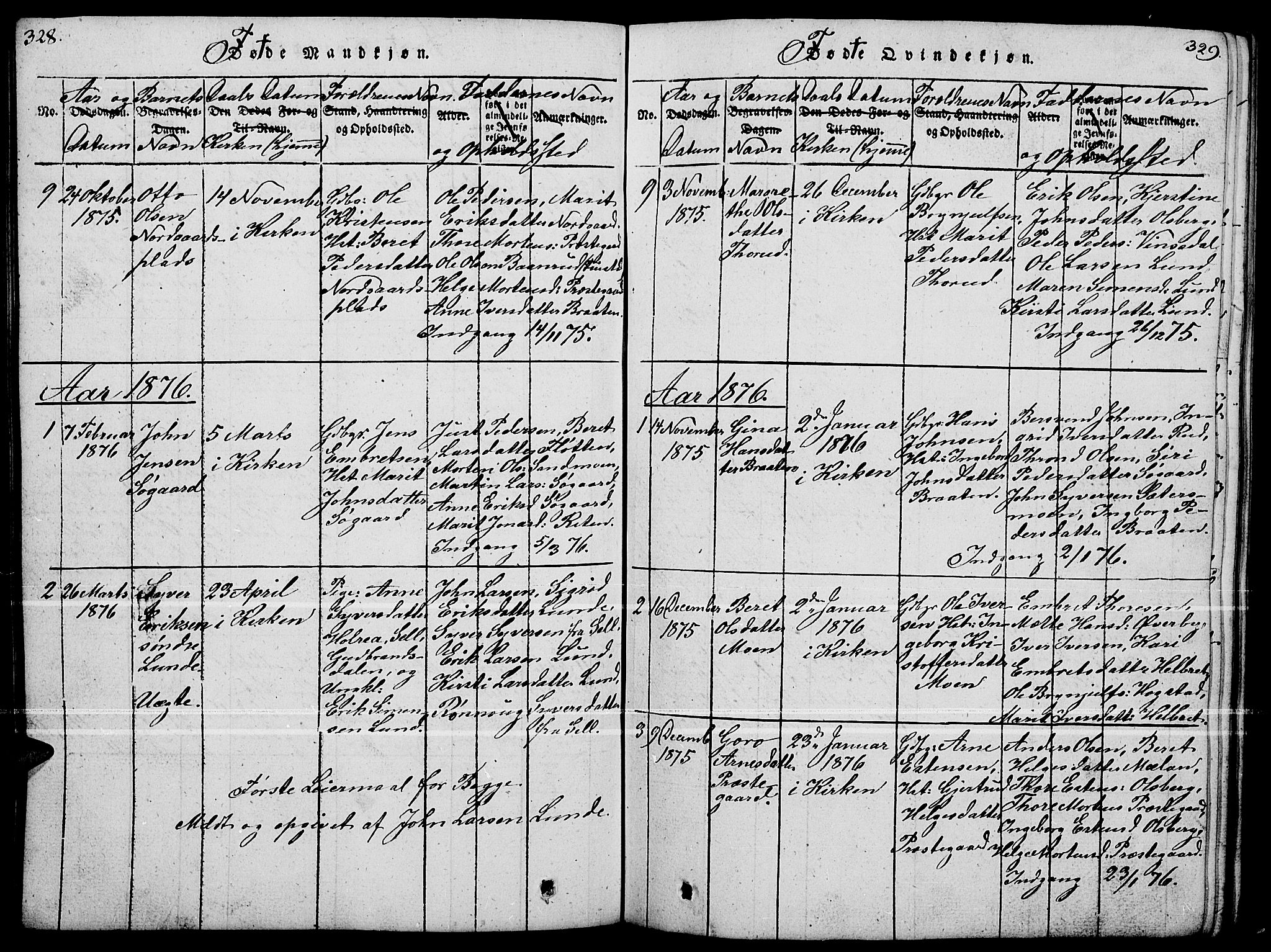 Tynset prestekontor, SAH/PREST-058/H/Ha/Hab/L0004: Parish register (copy) no. 4, 1814-1879, p. 328-329