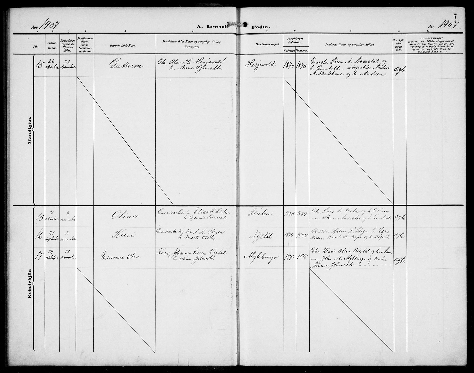 Jostedal sokneprestembete, AV/SAB-A-80601/H/Hab/Haba/L0002: Parish register (copy) no. A 2, 1907-1931, p. 7