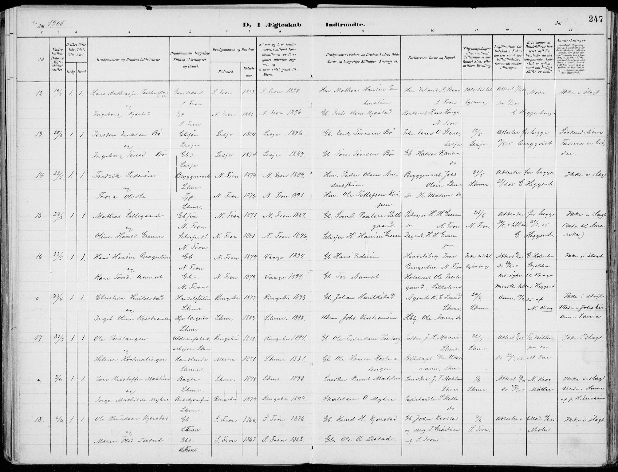 Lillehammer prestekontor, SAH/PREST-088/H/Ha/Haa/L0001: Parish register (official) no. 1, 1901-1916, p. 247