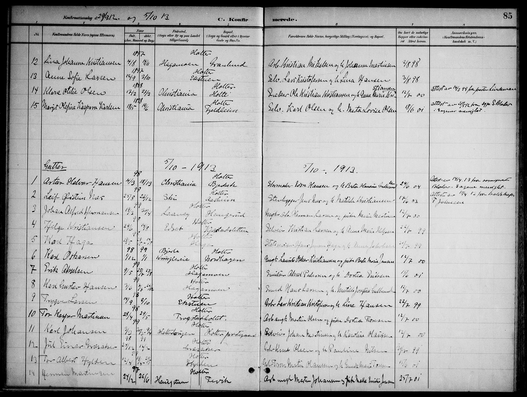 Nannestad prestekontor Kirkebøker, SAO/A-10414a/G/Gb/L0001: Parish register (copy) no. II 1, 1901-1917, p. 85