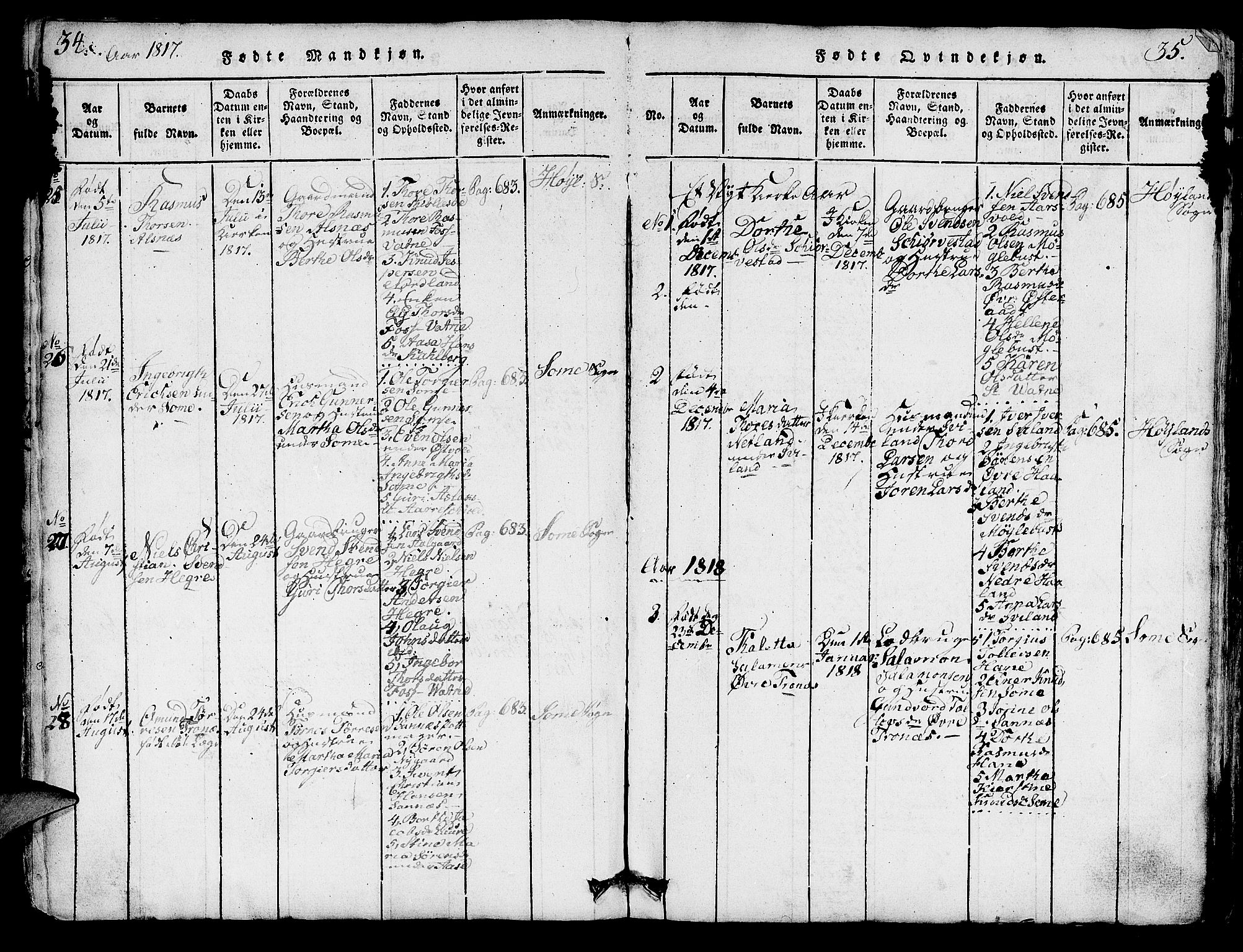 Høyland sokneprestkontor, SAST/A-101799/001/30BA/L0006: Parish register (official) no. A 6, 1815-1825, p. 34-35