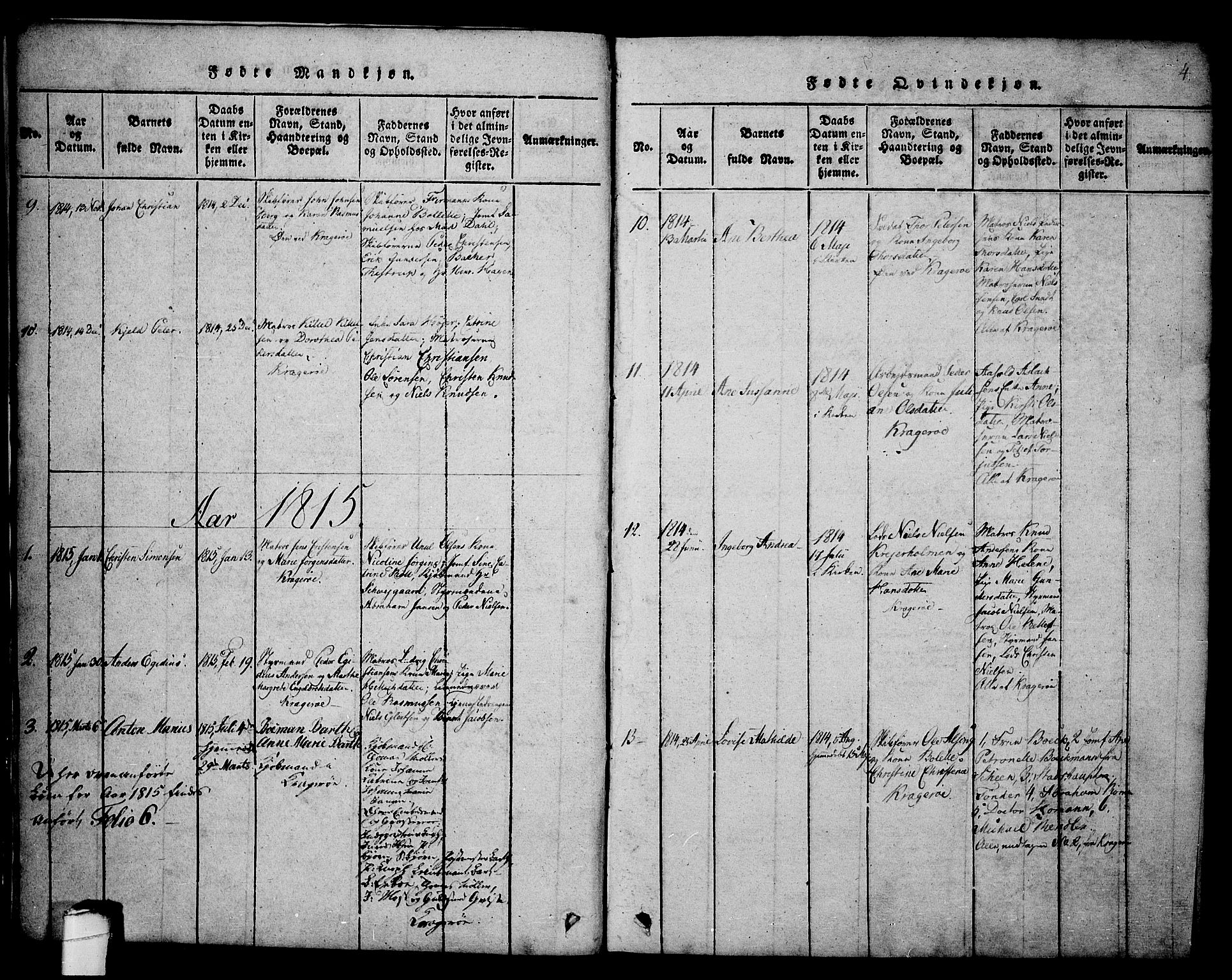 Kragerø kirkebøker, AV/SAKO-A-278/G/Ga/L0002: Parish register (copy) no. 2, 1814-1831, p. 4