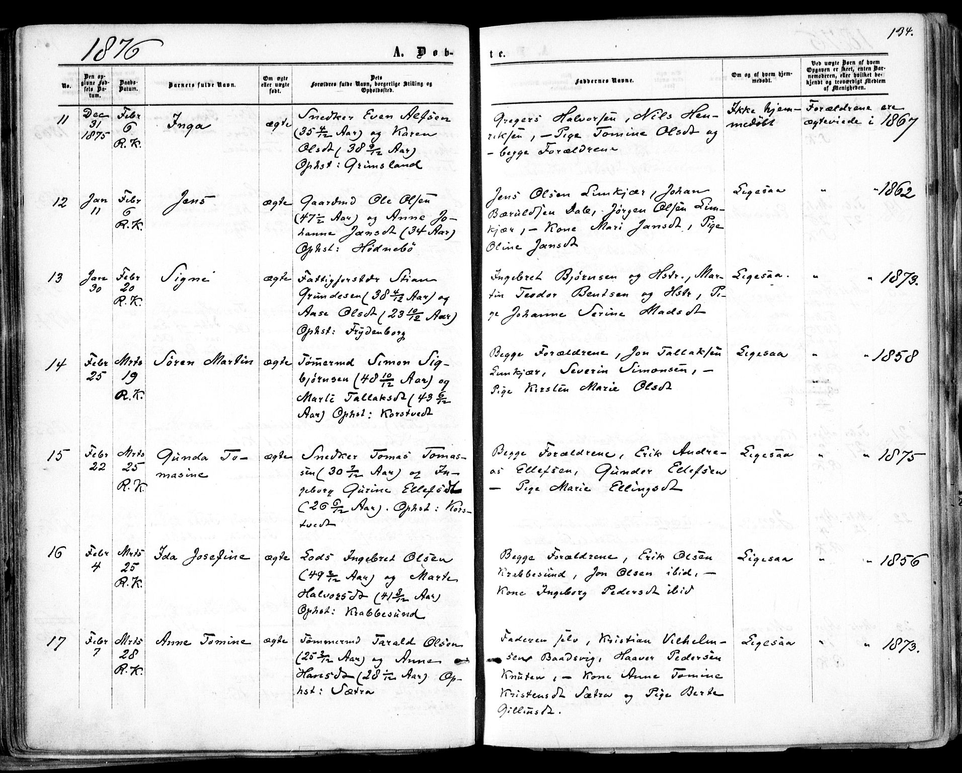 Søndeled sokneprestkontor, SAK/1111-0038/F/Fa/L0003: Parish register (official) no. A 3, 1861-1879, p. 134