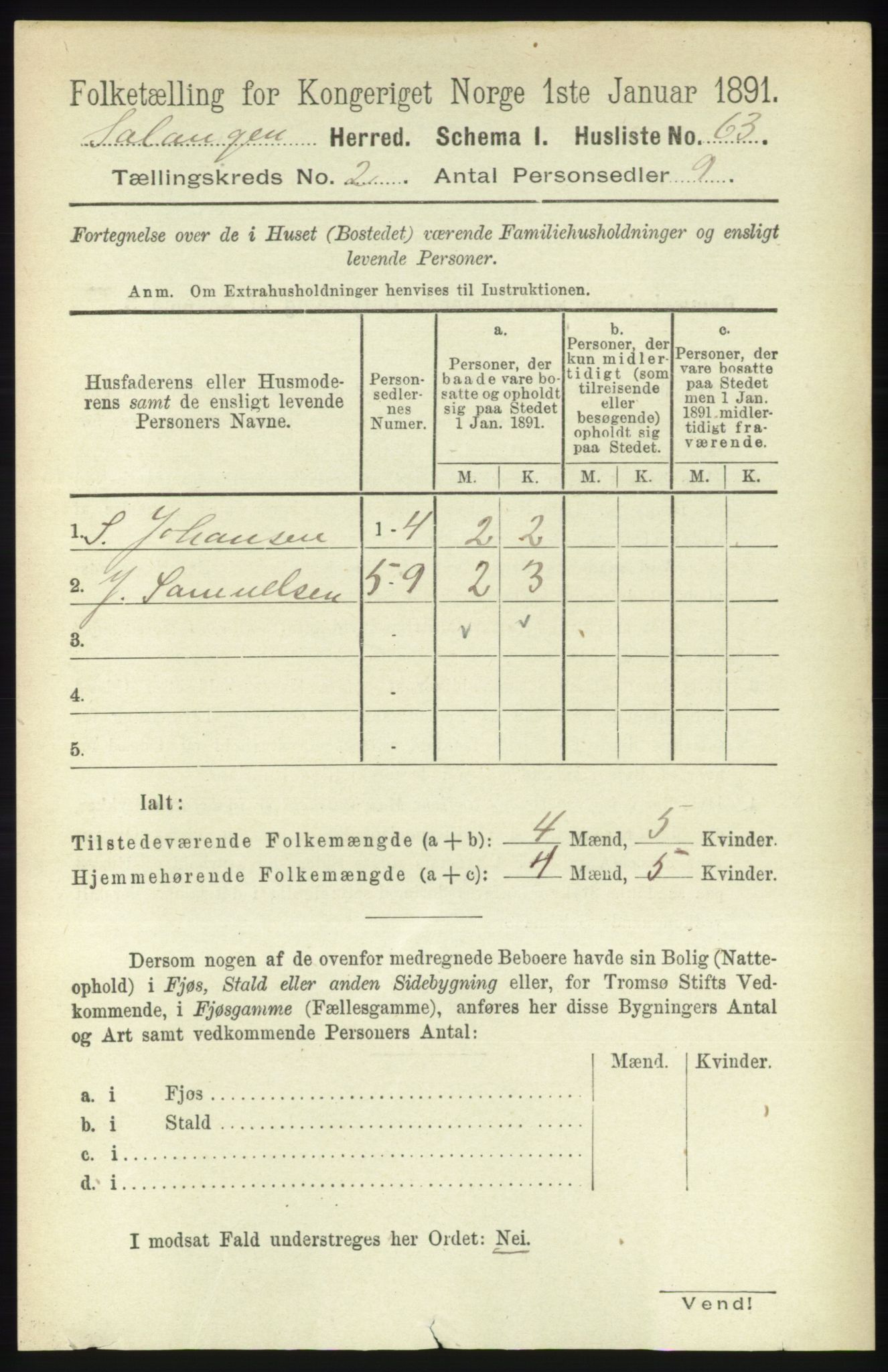 RA, 1891 census for 1921 Salangen, 1891, p. 537