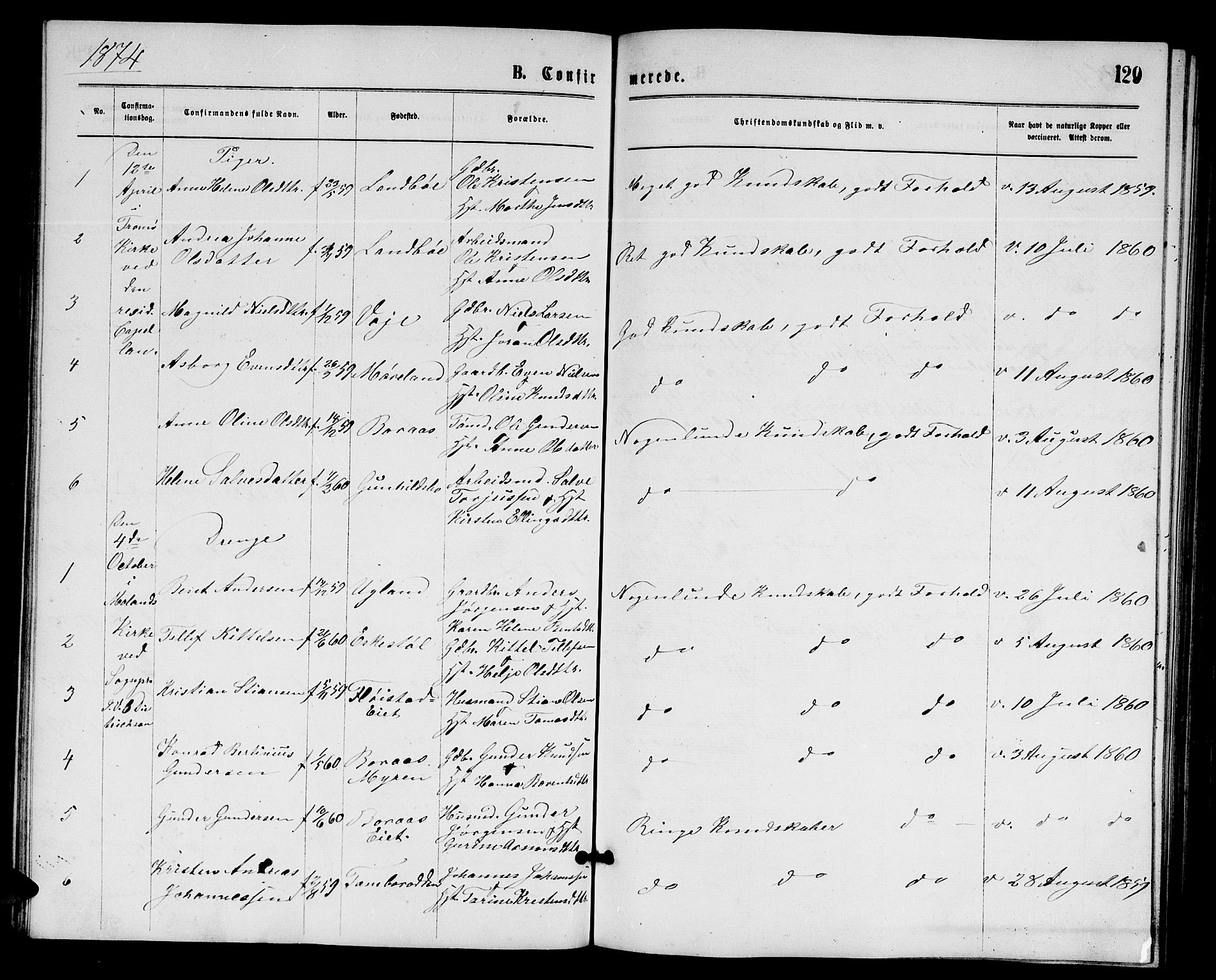 Austre Moland sokneprestkontor, SAK/1111-0001/F/Fb/Fba/L0002: Parish register (copy) no. B 2, 1869-1879, p. 129