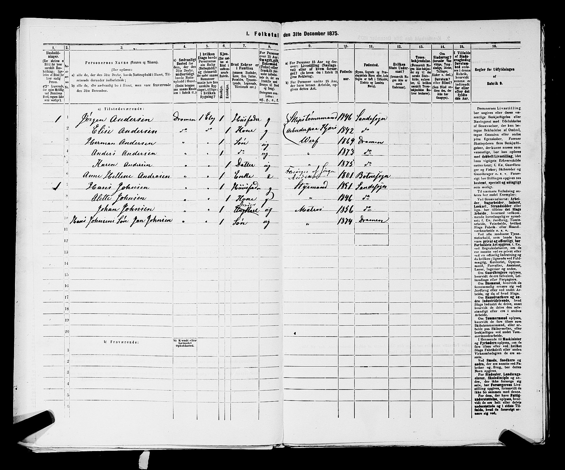 SAKO, 1875 census for 0602 Drammen, 1875, p. 3414
