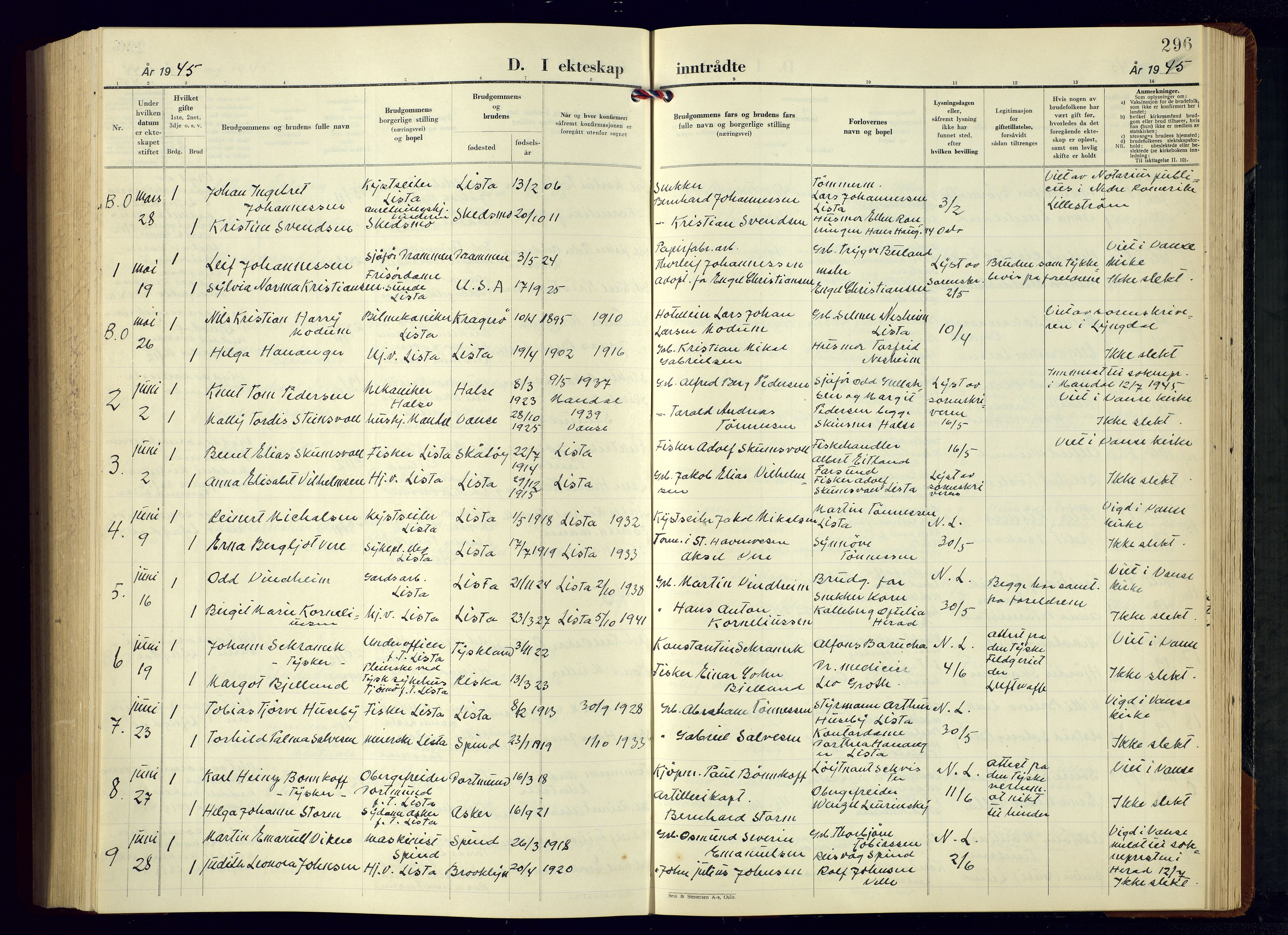 Lista sokneprestkontor, AV/SAK-1111-0027/F/Fb/L0007: Parish register (copy) no. B 7, 1943-1970, p. 296