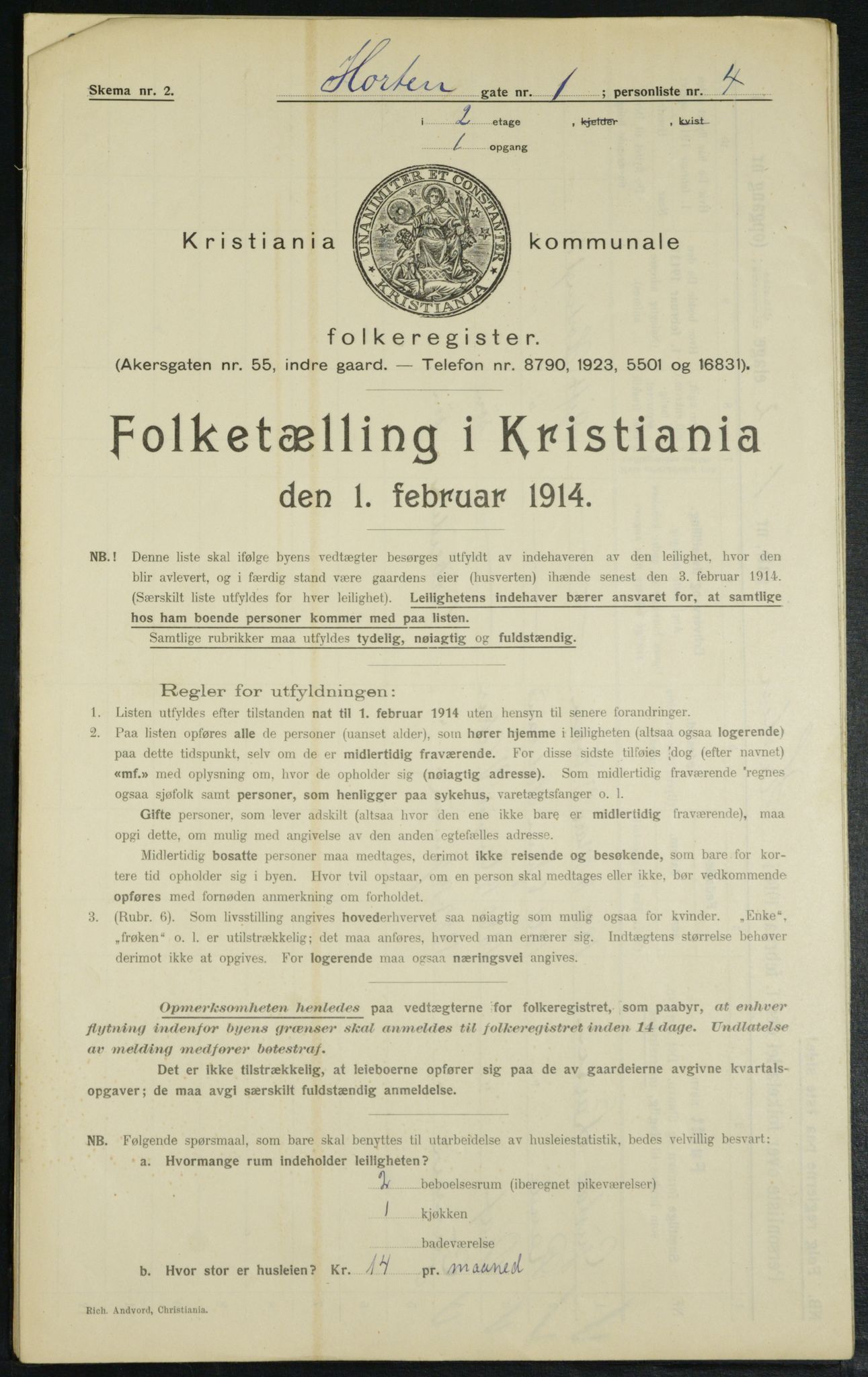 OBA, Municipal Census 1914 for Kristiania, 1914, p. 41448