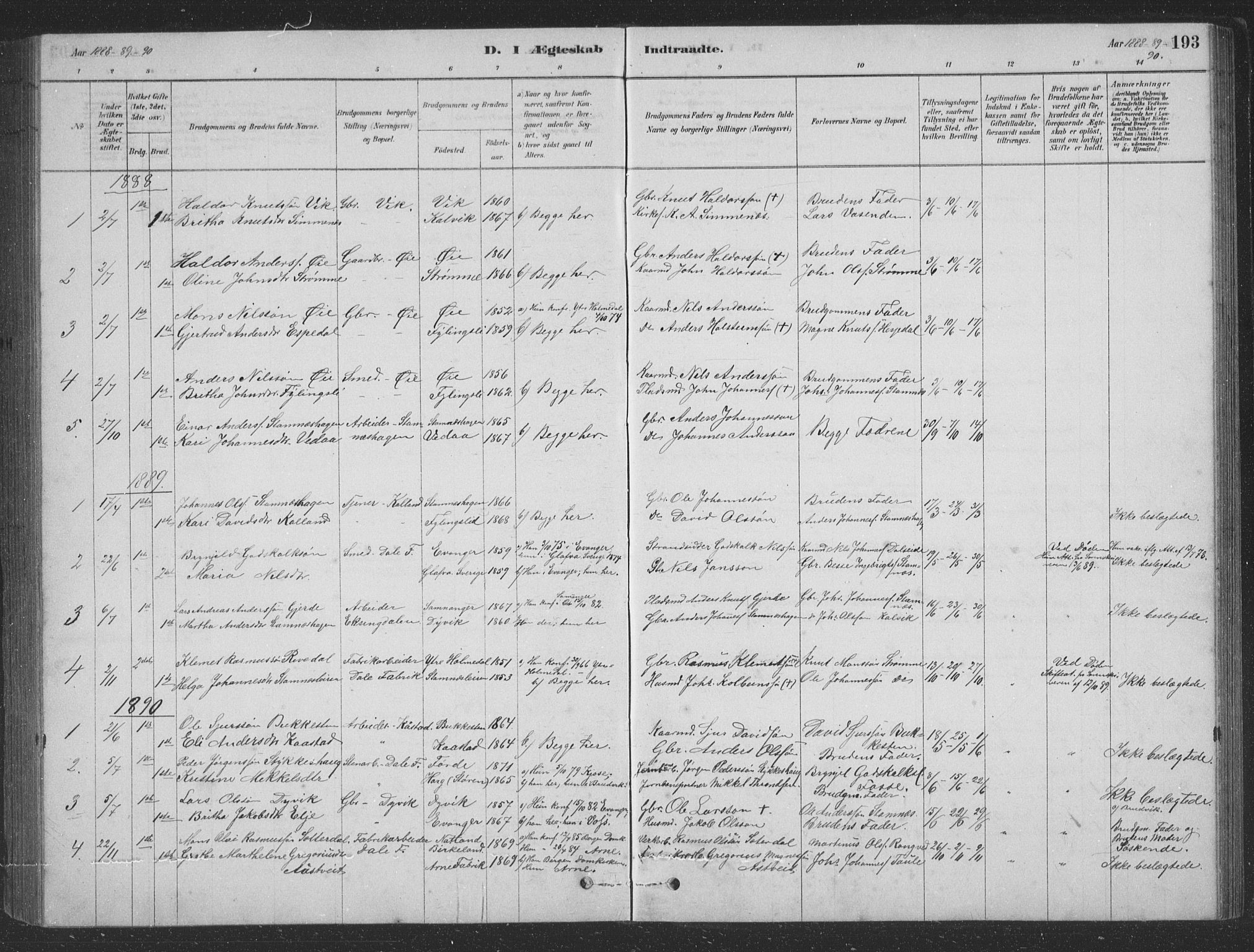 Vaksdal Sokneprestembete, SAB/A-78901/H/Hab: Parish register (copy) no. D 1, 1878-1939, p. 193