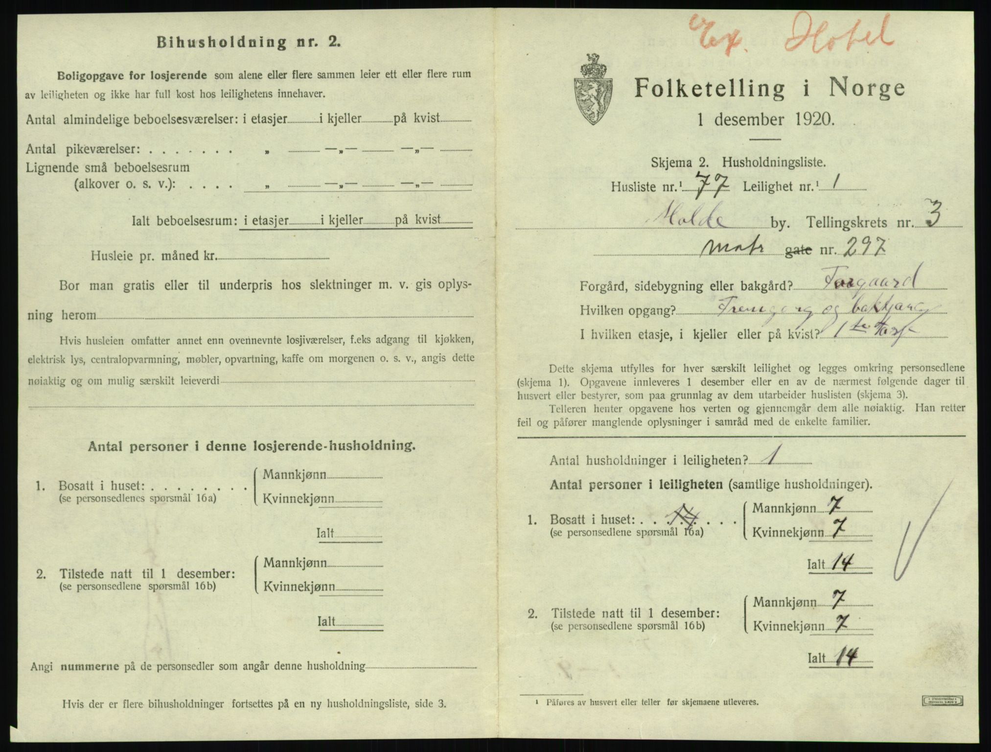 SAT, 1920 census for Molde, 1920, p. 1309