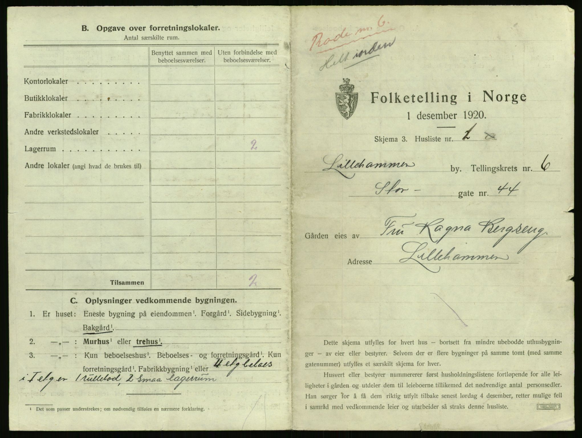SAH, 1920 census for Lillehammer, 1920, p. 614