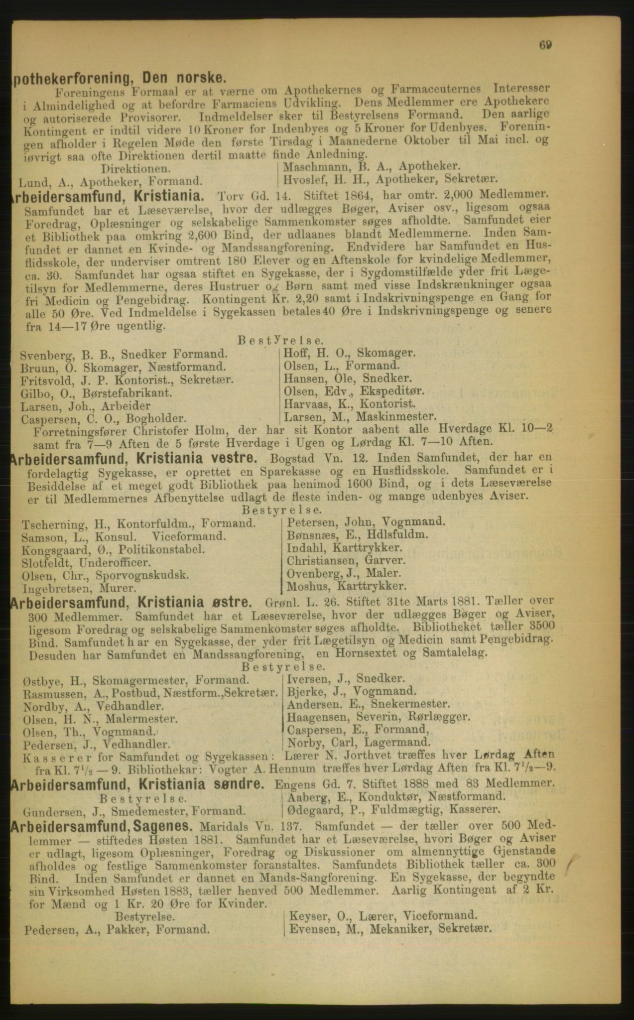 Kristiania/Oslo adressebok, PUBL/-, 1889, p. 69
