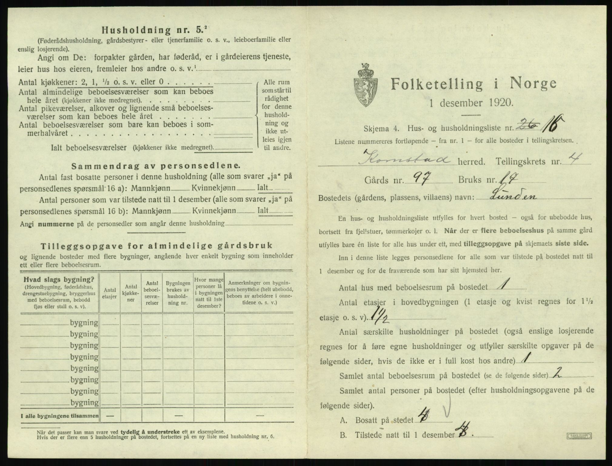 SAT, 1920 census for Kornstad, 1920, p. 349